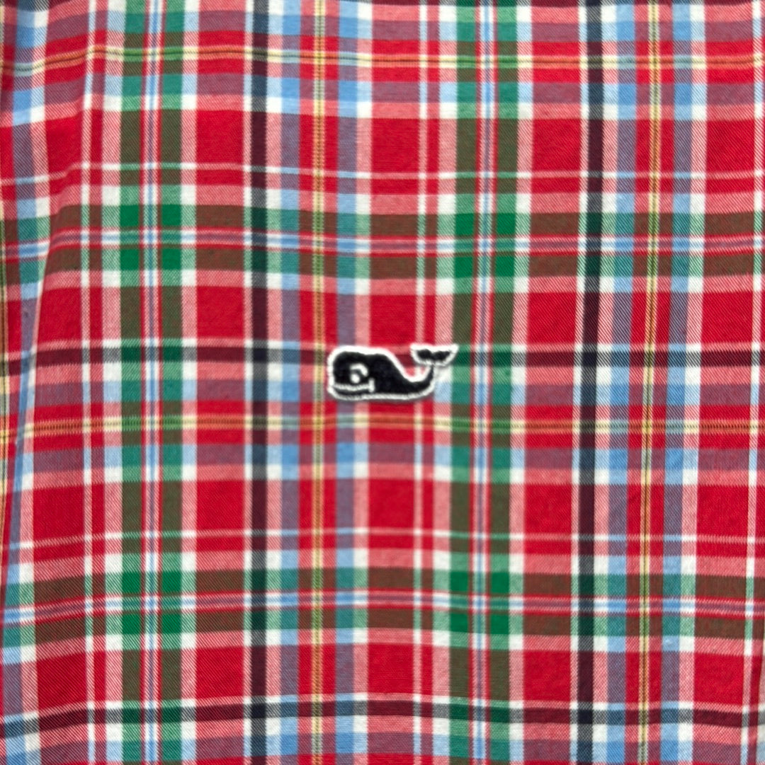 Vineyard Vines Button Down, Red/Green Plaid Boys Size L