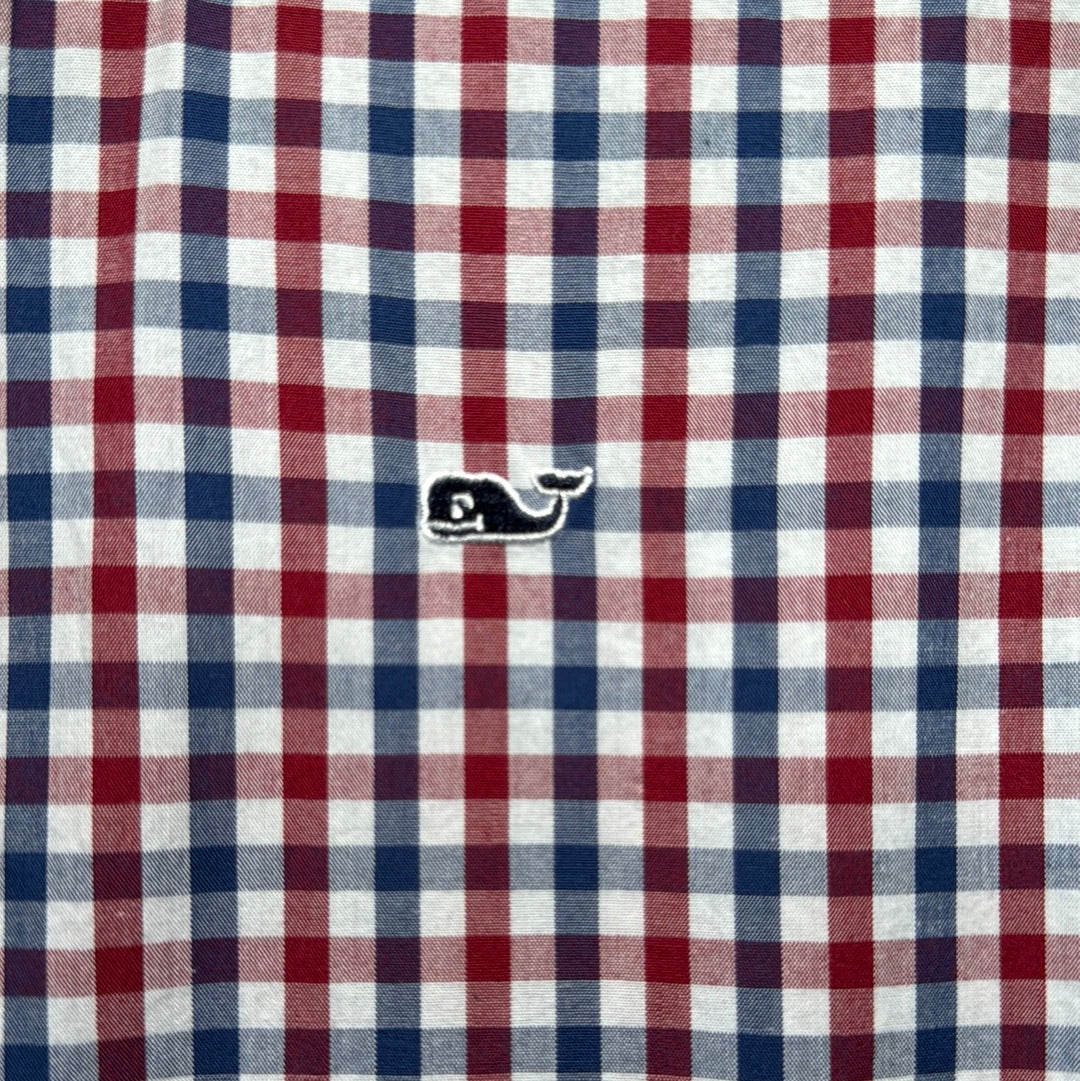 Vineyard Vines Button Down, Red/Blue Plaid Boys Size L