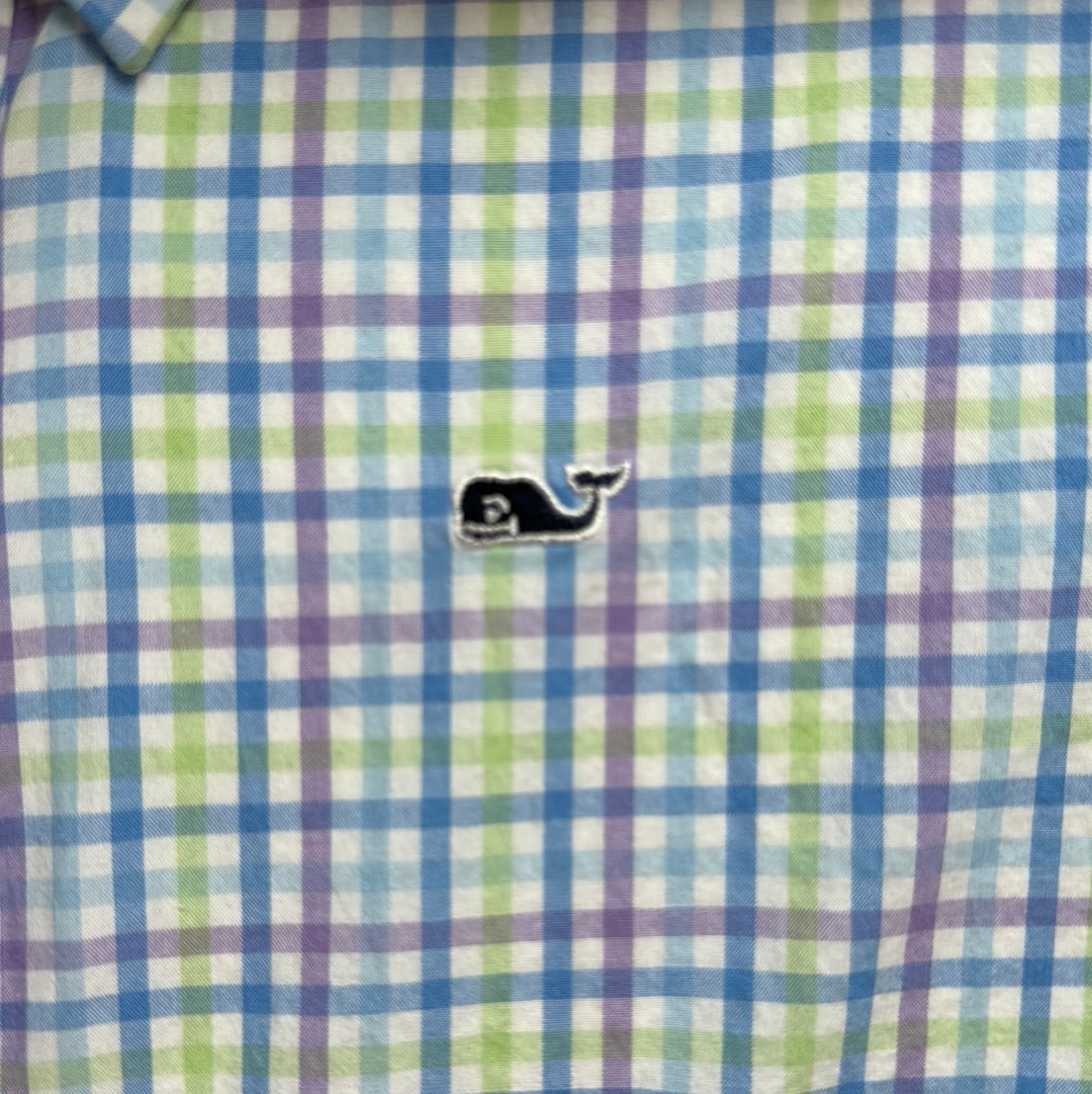 Vineyard Vines Button Down, Blue/Purple/Lime Boys Size M (12/14)