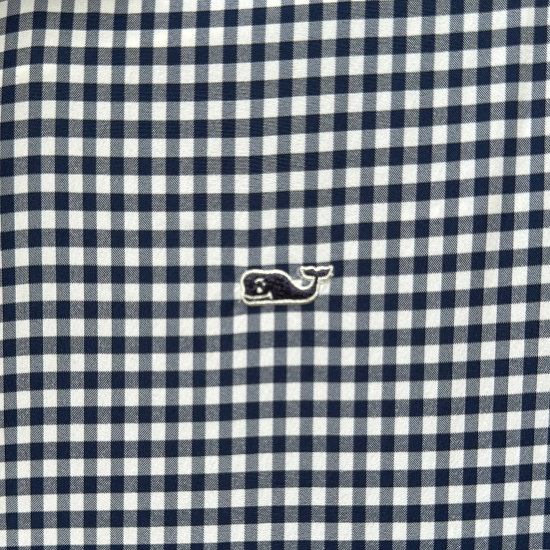 Vineyard Vines Performance Button Down, Navy Gingham Boys Size M (12/14)