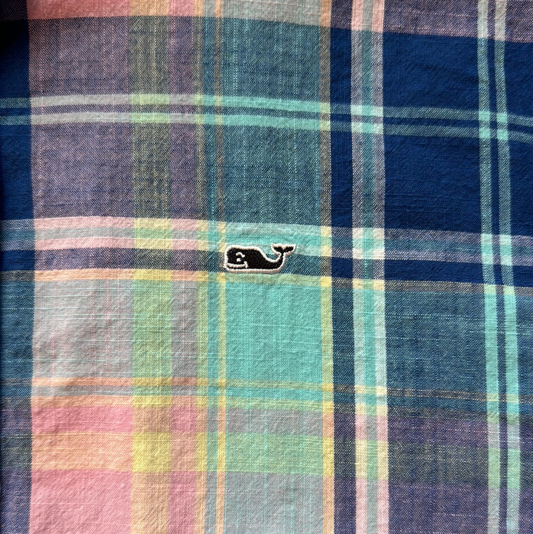 Vineyard Vines Button Down, Pastel Plaid Boys Size XL