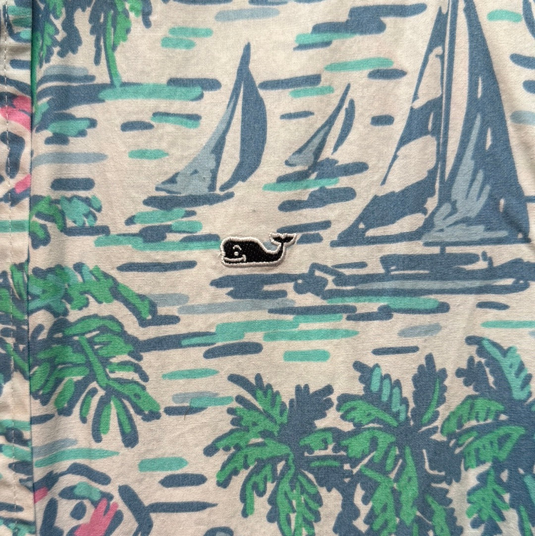 Vineyard Vines Short Sleeve Button Down, Hawaiian Print Boys Size S