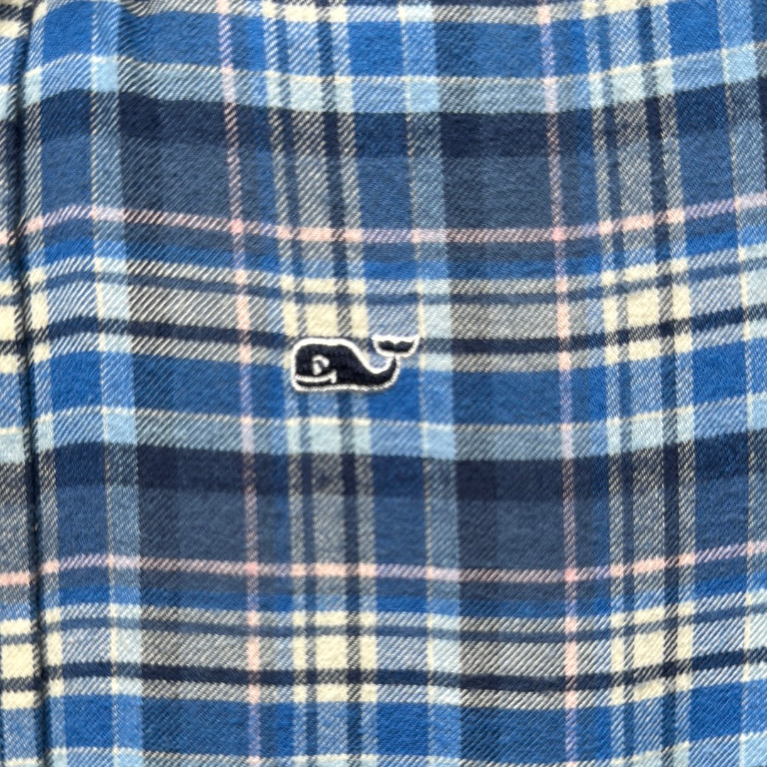 Vineyard Vines Flannel Button Down, Blue Paid Boys Size 7