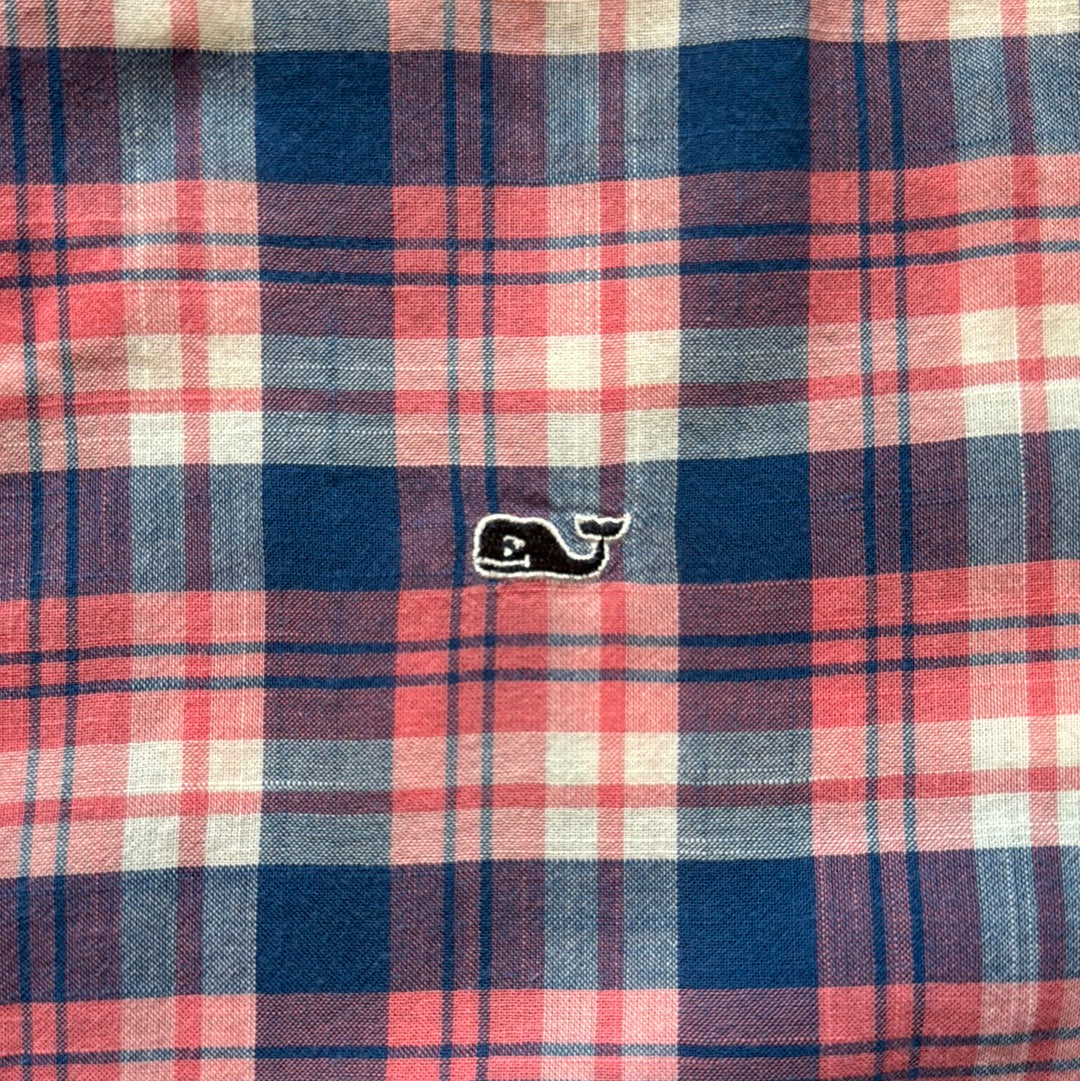 Vineyard Vines Button Down, Pink/Blue Plaid Boys Size XL