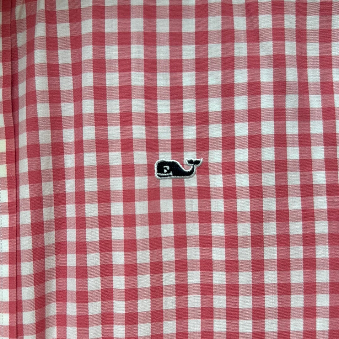 Vineyard Vines Button Down, Pink Plaid Boys Size L