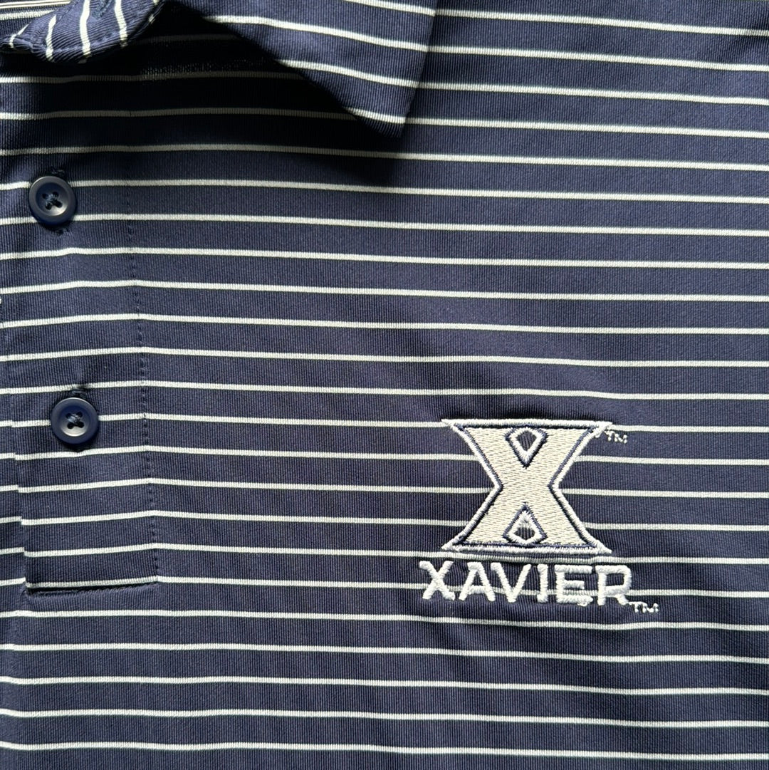 Under Armour HeatGear Polo Shirt, Navy/Gray Stripe Xavier University, Mens Size XL