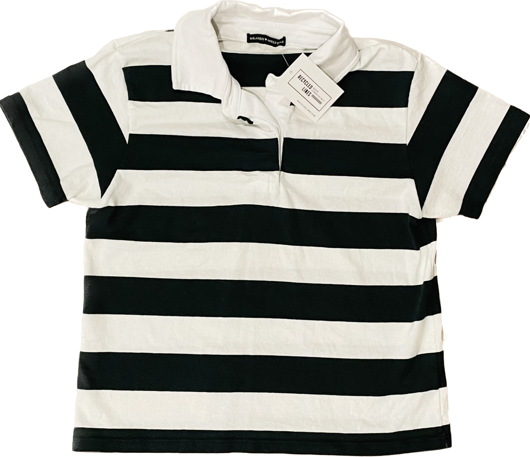 Brandy Melville Rugby Polo, Forest/White Stripe Womens O/S