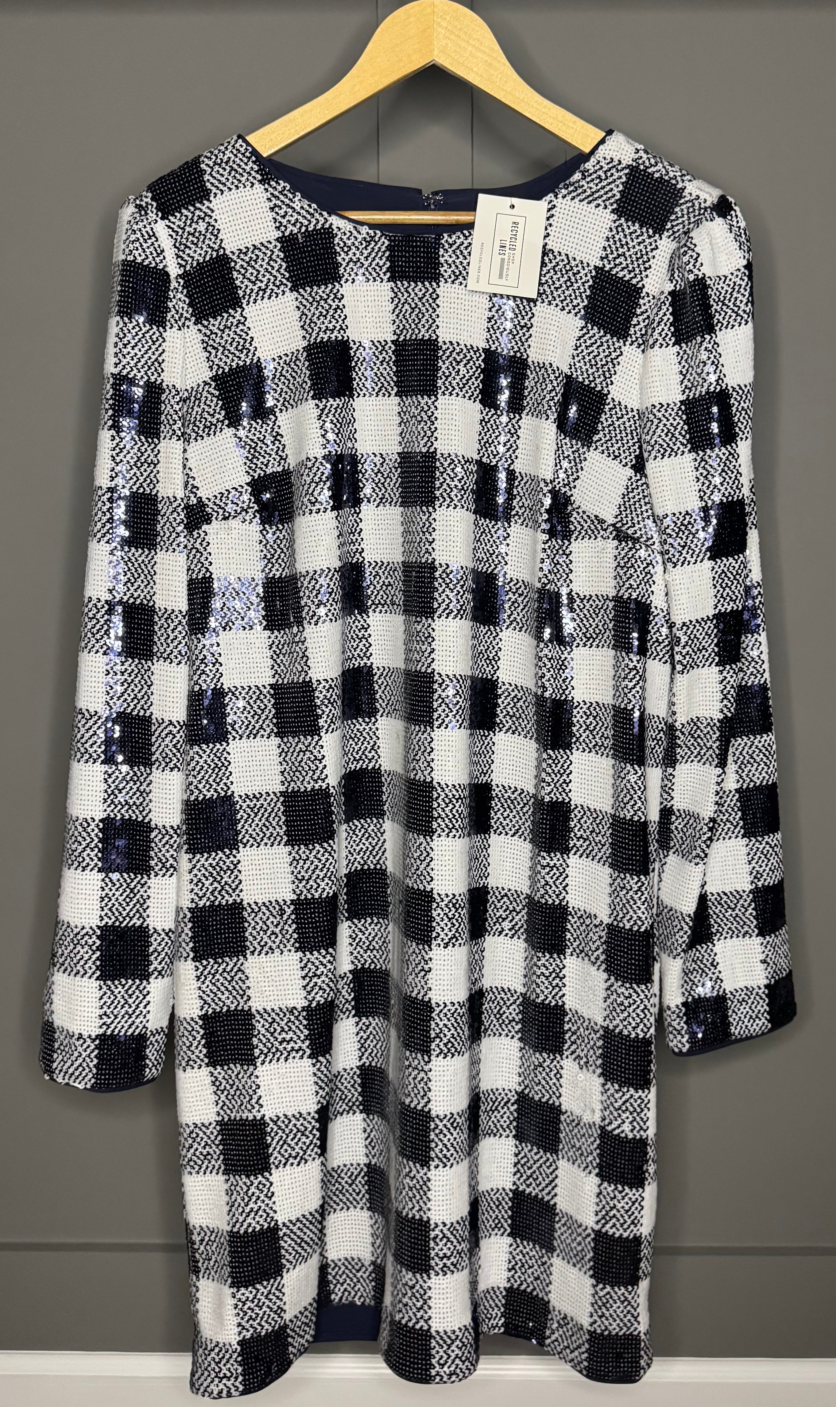 Vineyard Vines Sequin Buffalo Check Dress, Navy/White Womens Size XL