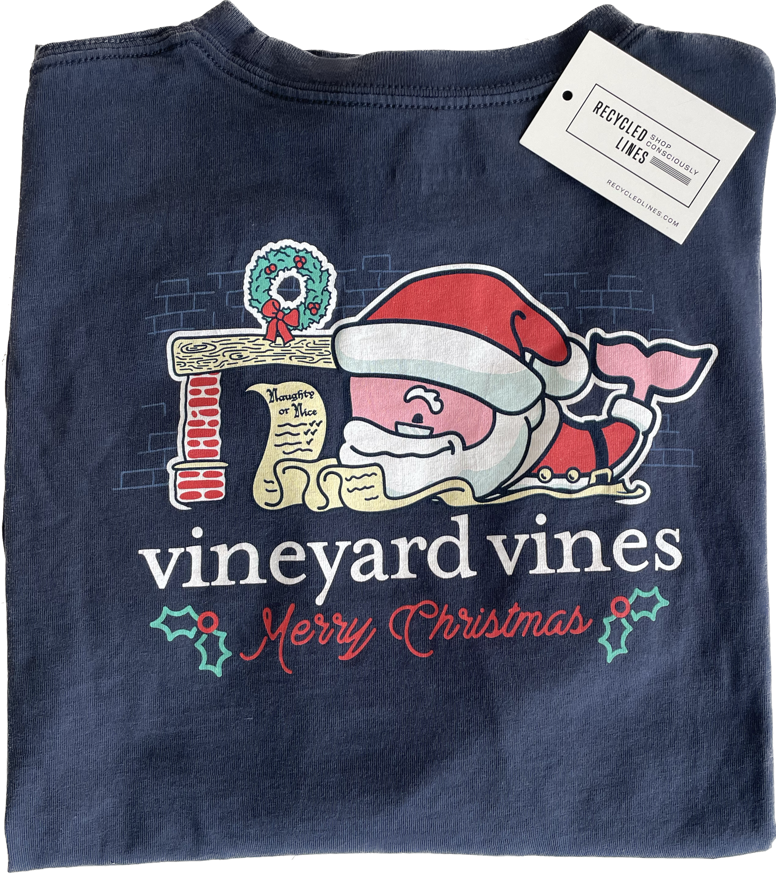 Vineyard Vines Long Sleeve Tee, Navy Christmas Boys Size XL