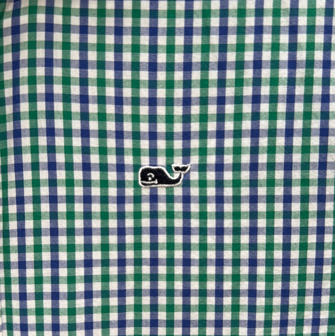 Vineyard Vines Button Down, Navy/Green Boys Size M