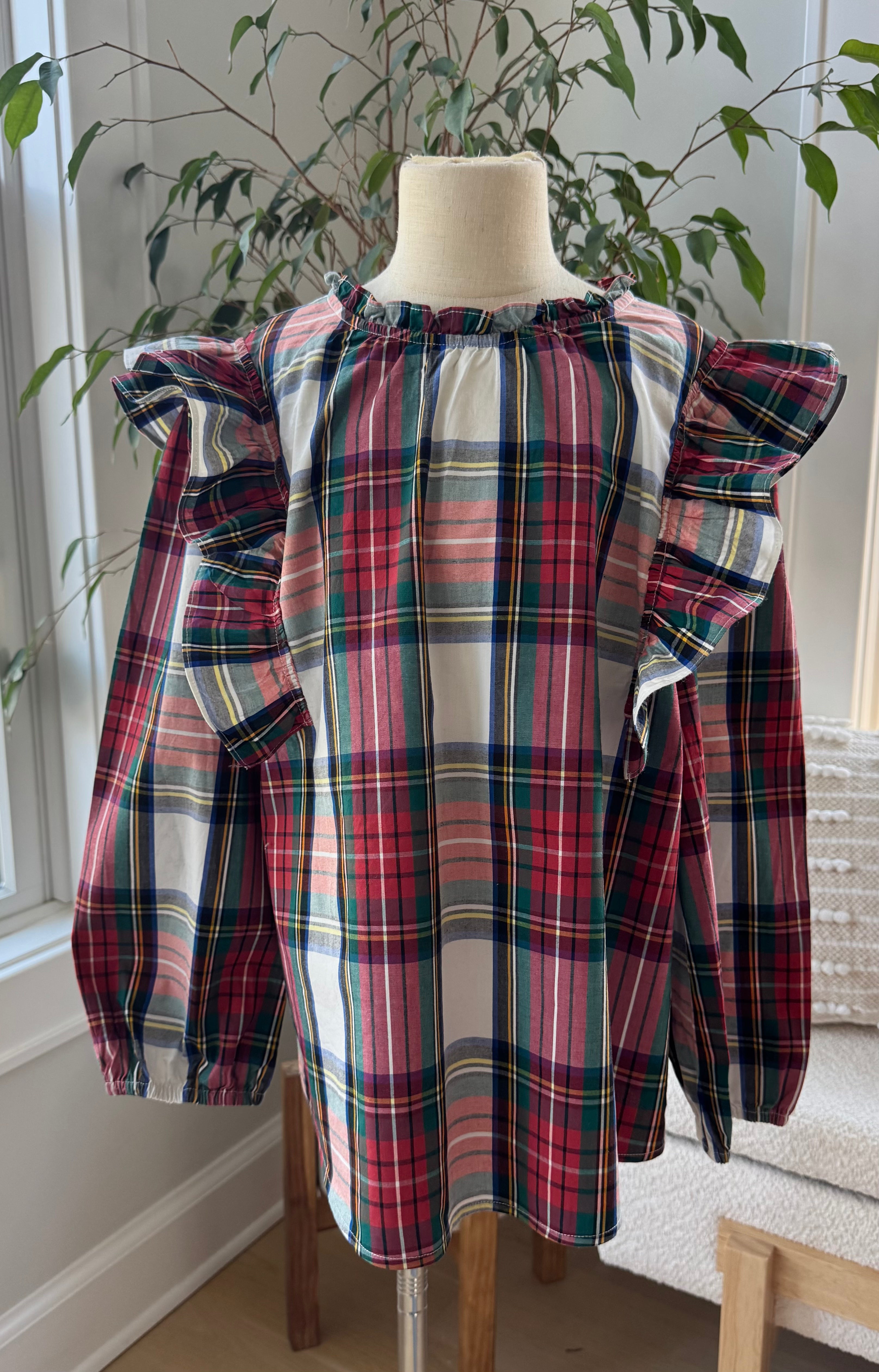 Crewcuts Tartan Ruffle Blouse, Cream/Red Girls Size 14 in excellent condition — Recycled Lines, Fairfield CT | Premium Sustainable Consignment