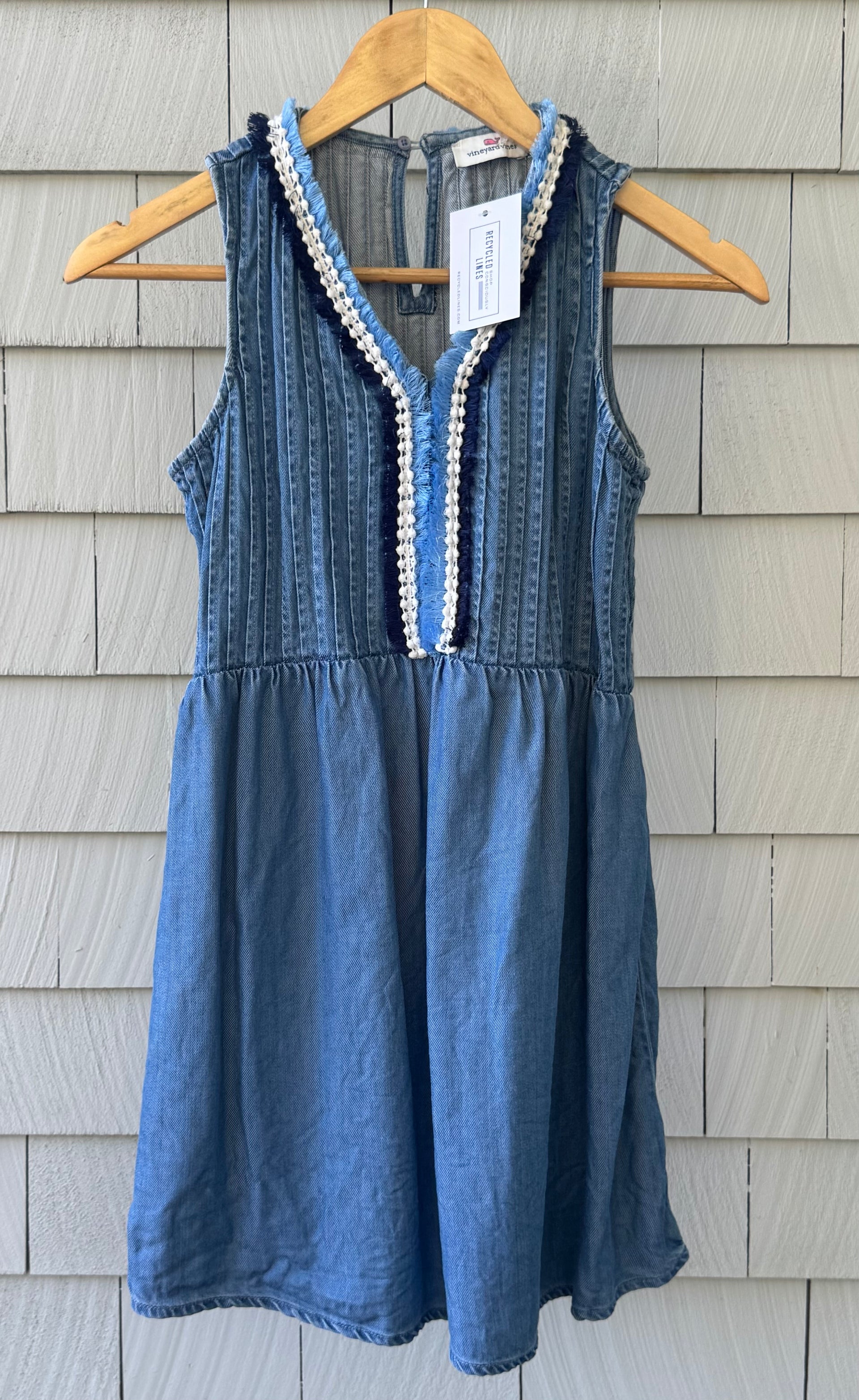 vineyard vines denim dress Fringe Dress, Blue Girls' Size L reimagined with a playful Pirate sleeved Corset Perfect Color:RED PLAID TDWPEdit