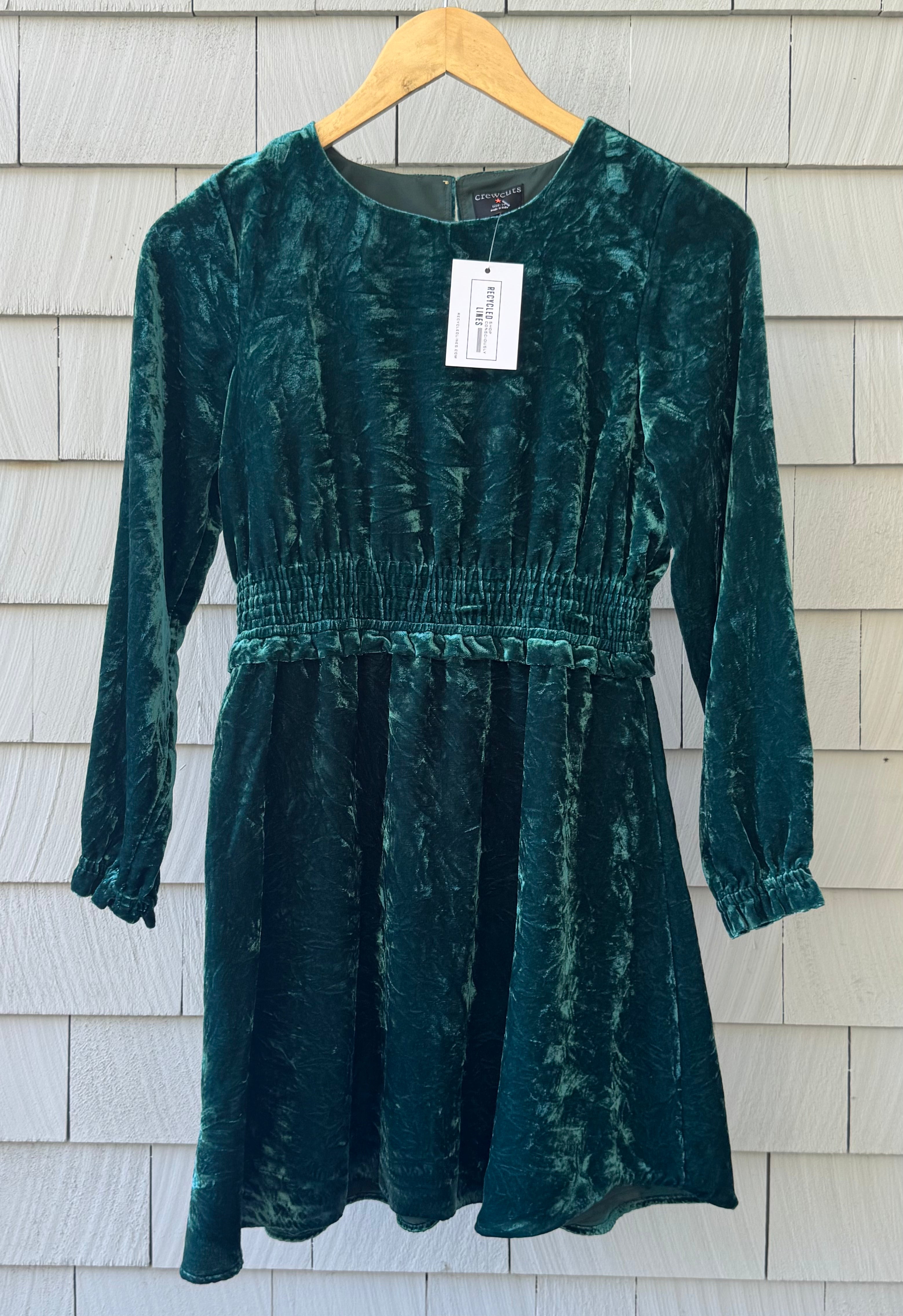 Crewcuts Crushed Velvet Holiday Dress, Green Girls Size 14