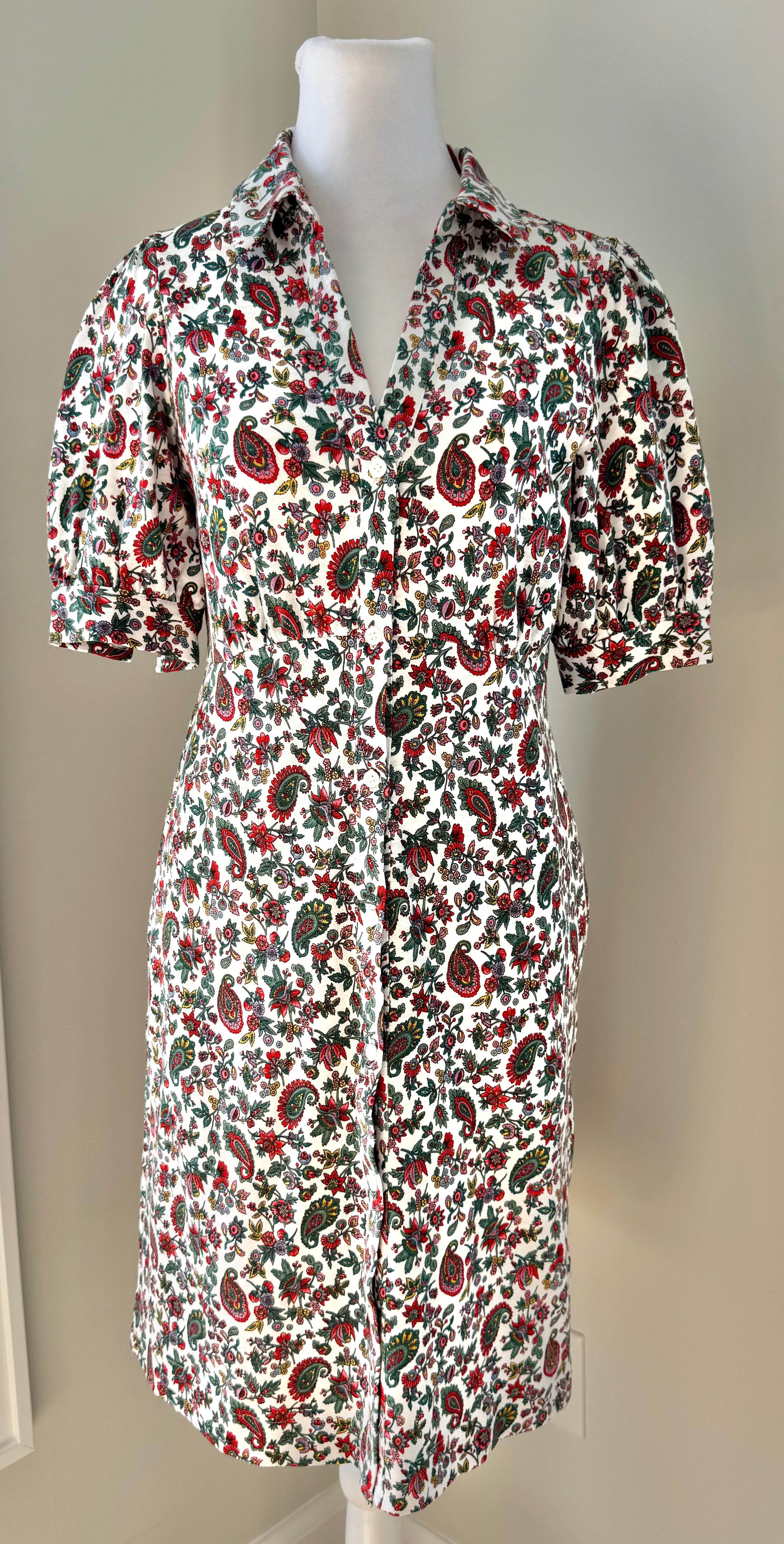 Boden NWT Collared Paisley Dress, Red/Green Womens Size 6L