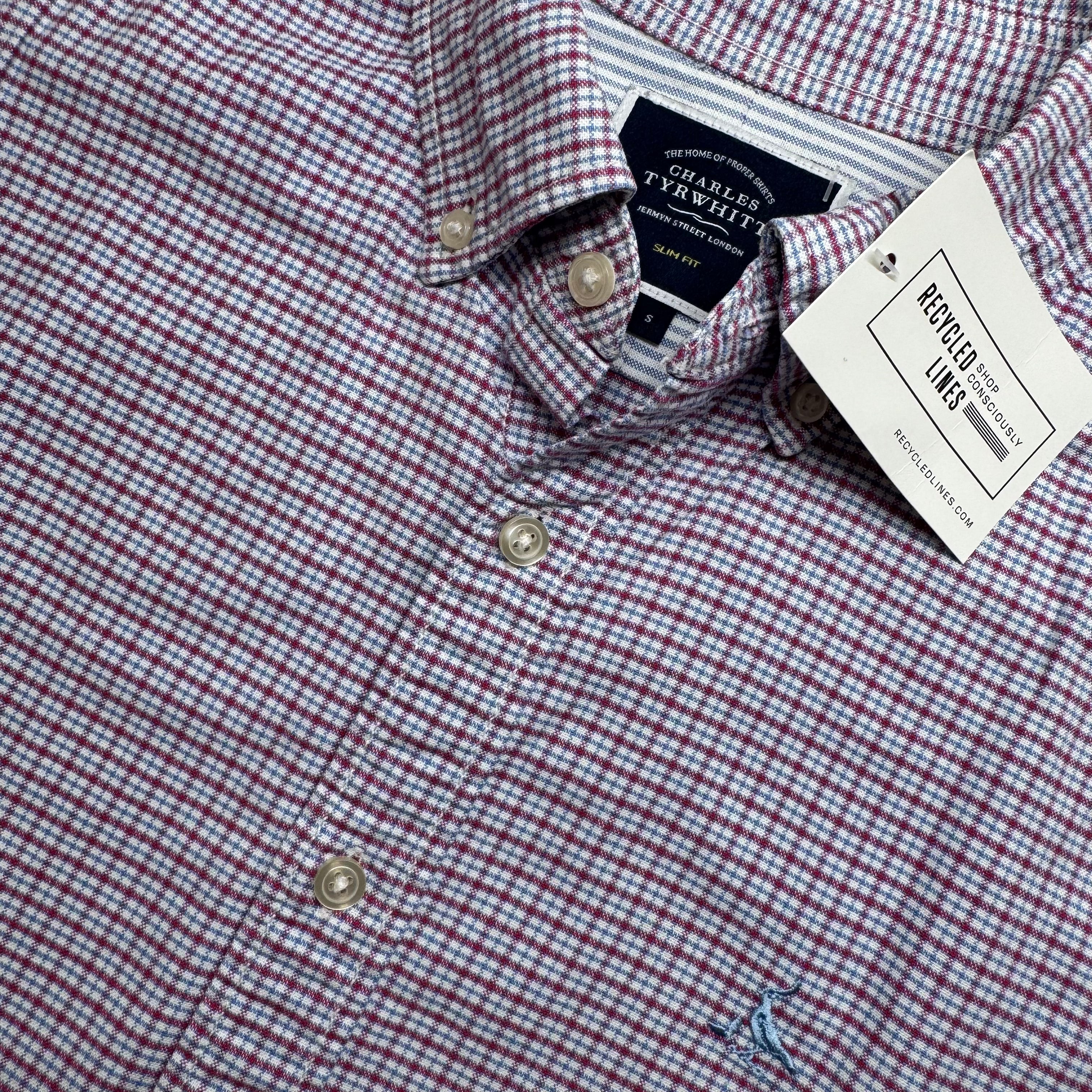 Charles Tyrwhitt Oxford Button Down, RWB Plaid Mens Size S Slim in excellent condition — Recycled Lines, Fairfield CT | Premium Sustainable Consignment