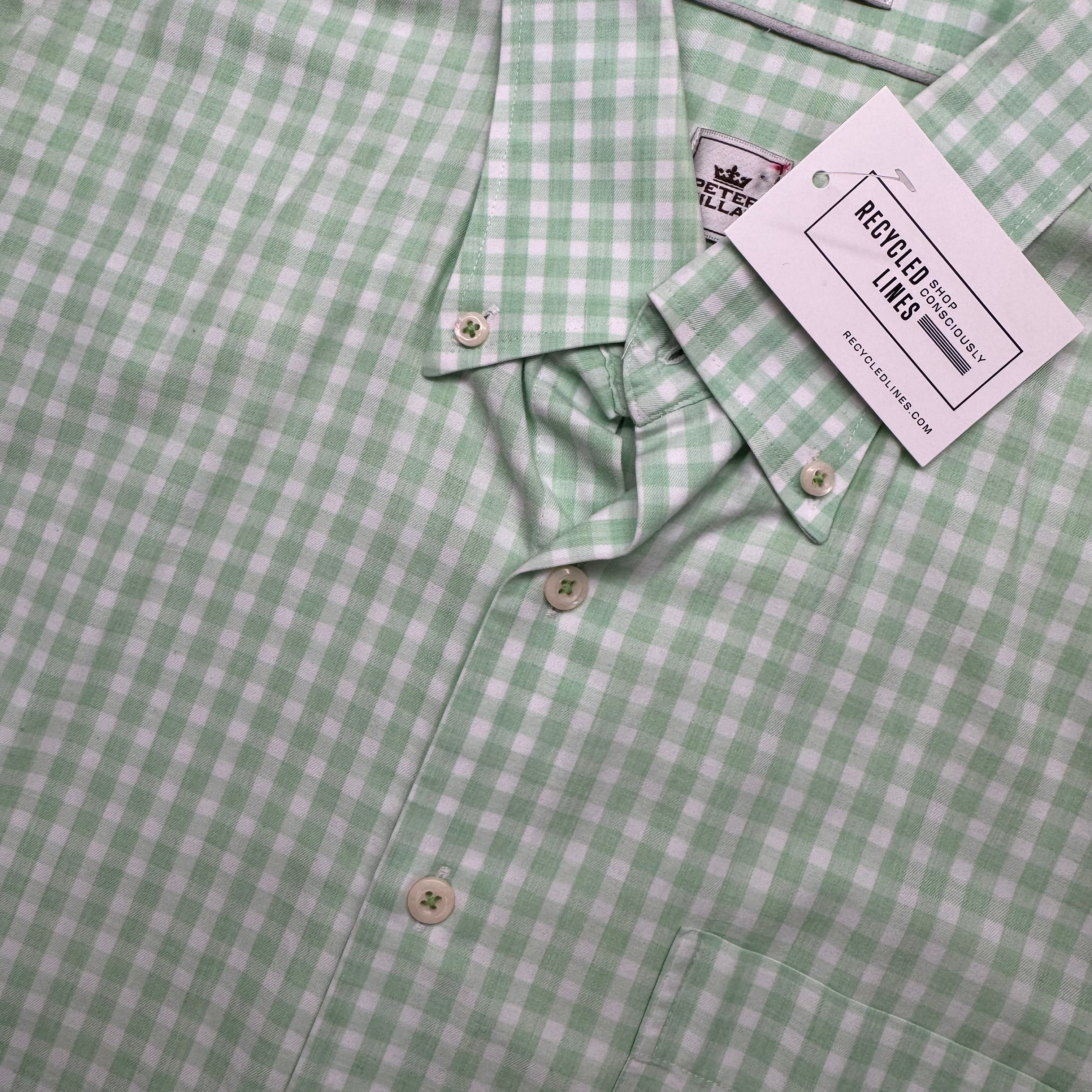 Peter Millar Button Down, Green/White Mens Size L