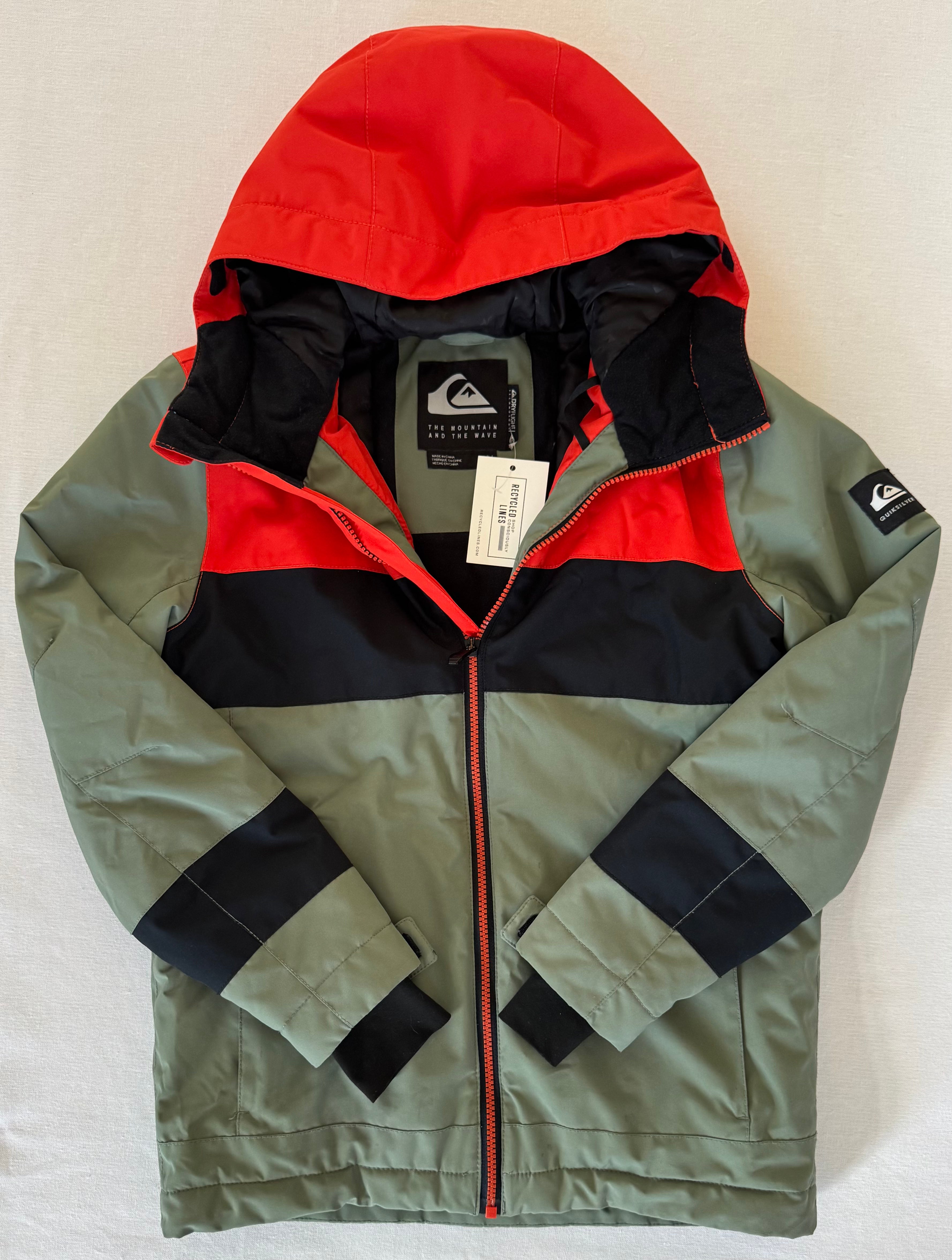 Quicksilver Ski Jacket, Olive/Orange/Black Boys Size L (12)