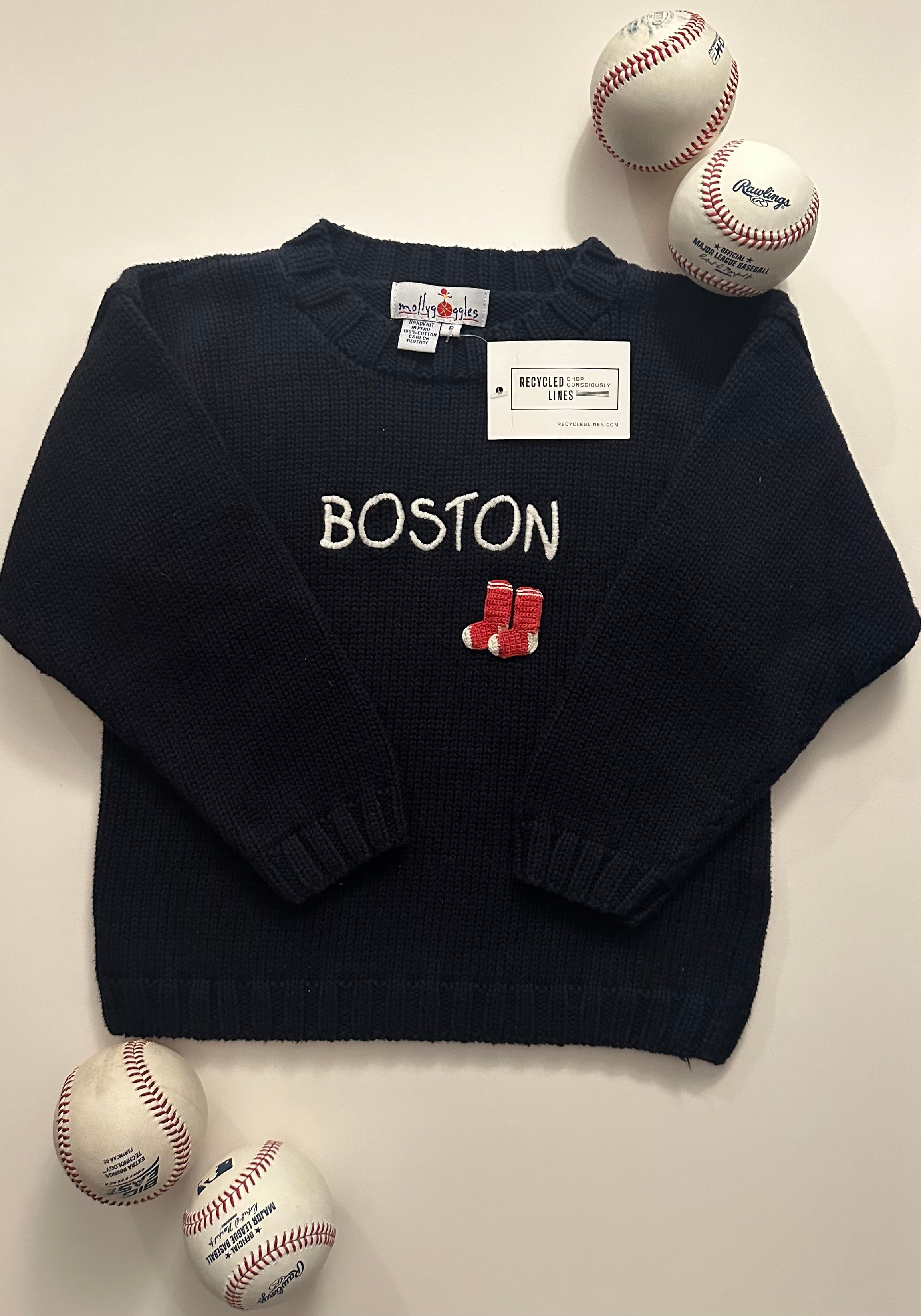 Molly Goggles Boston Red Sox Sweater, Navy Boys Size 6
