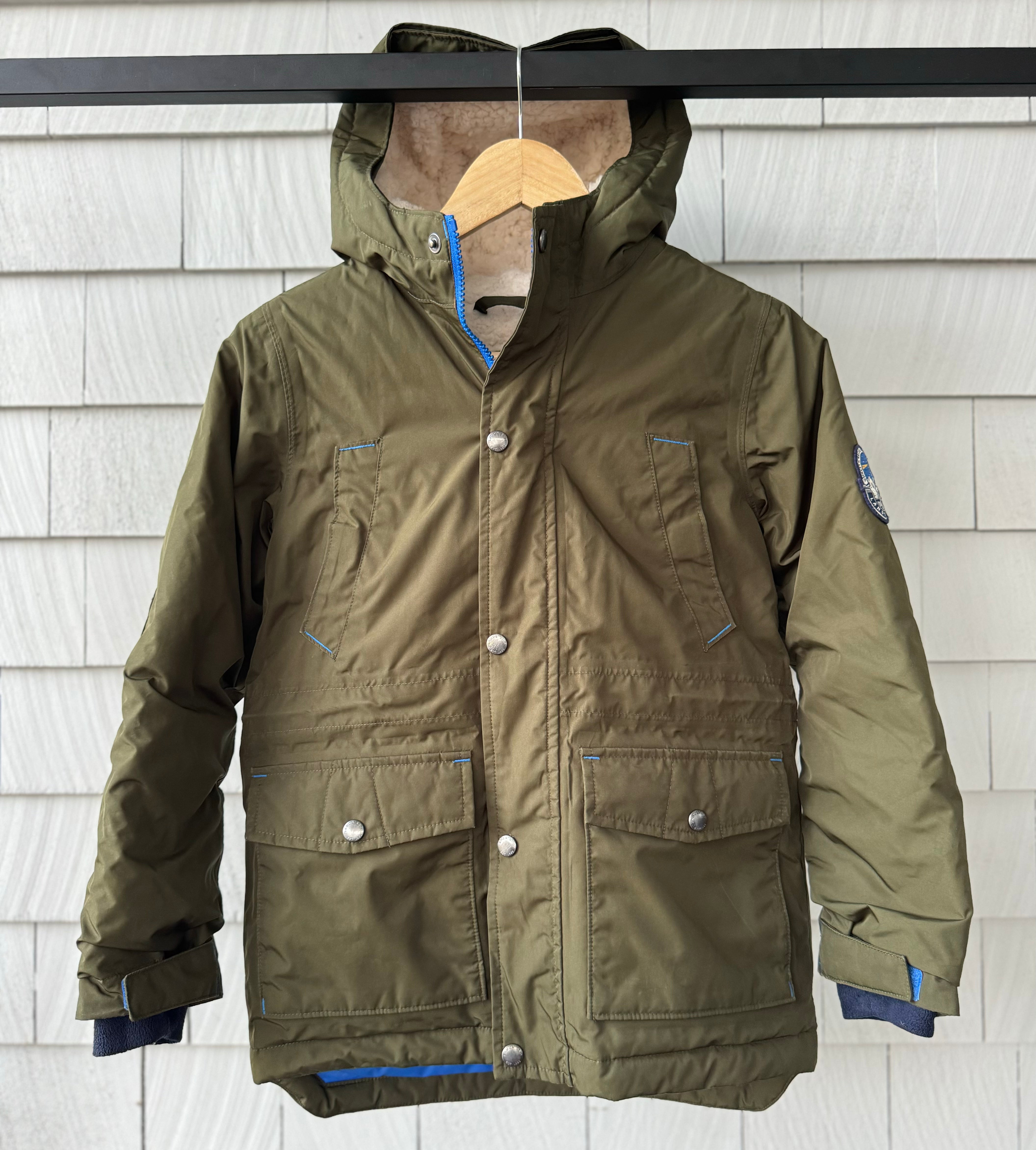 Lands End Sherpa Lined Jacket, Olive Boys Size S (8)