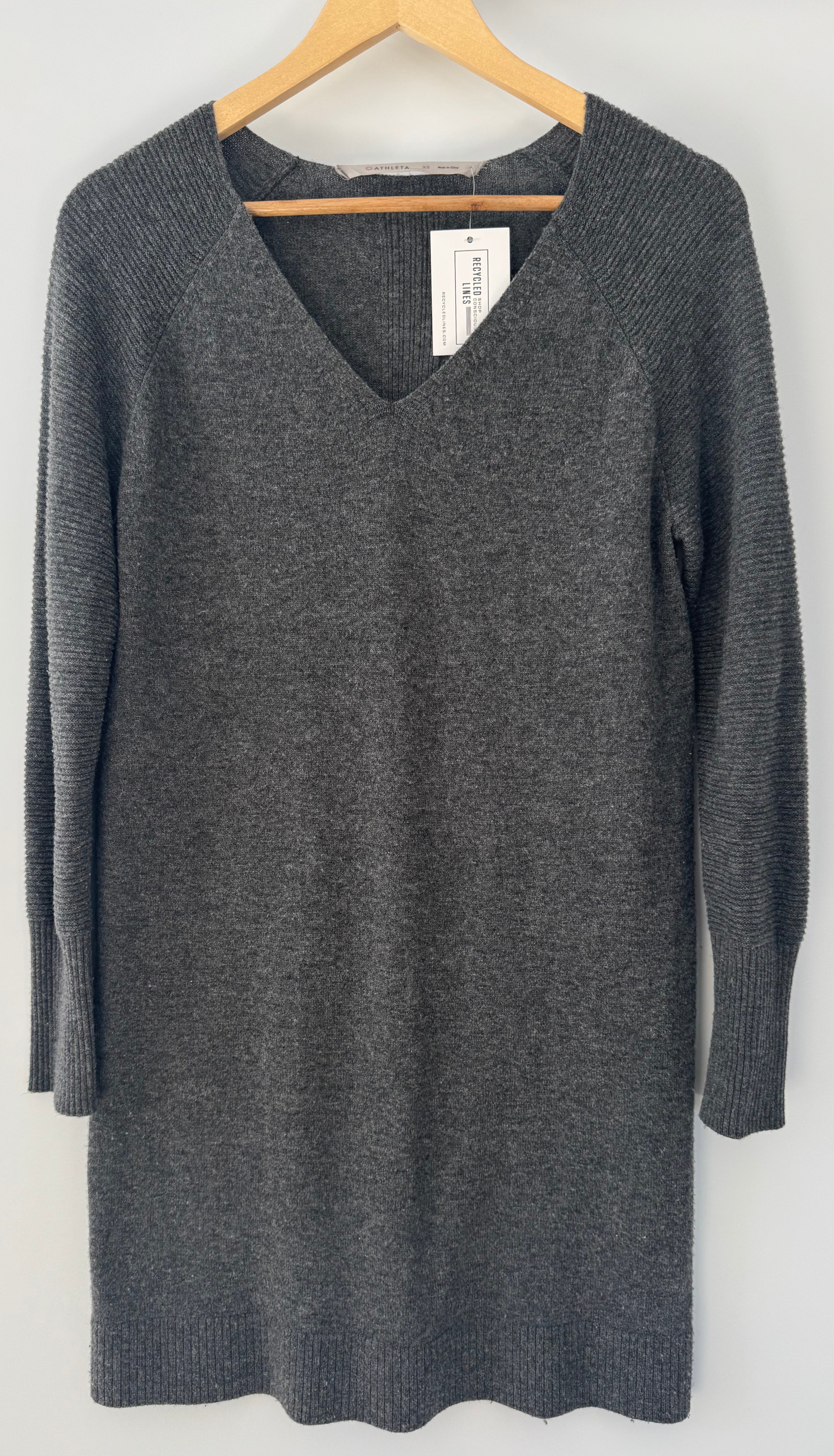 Athleta V-Neck Sweater Dress, Gray Womens Size XS