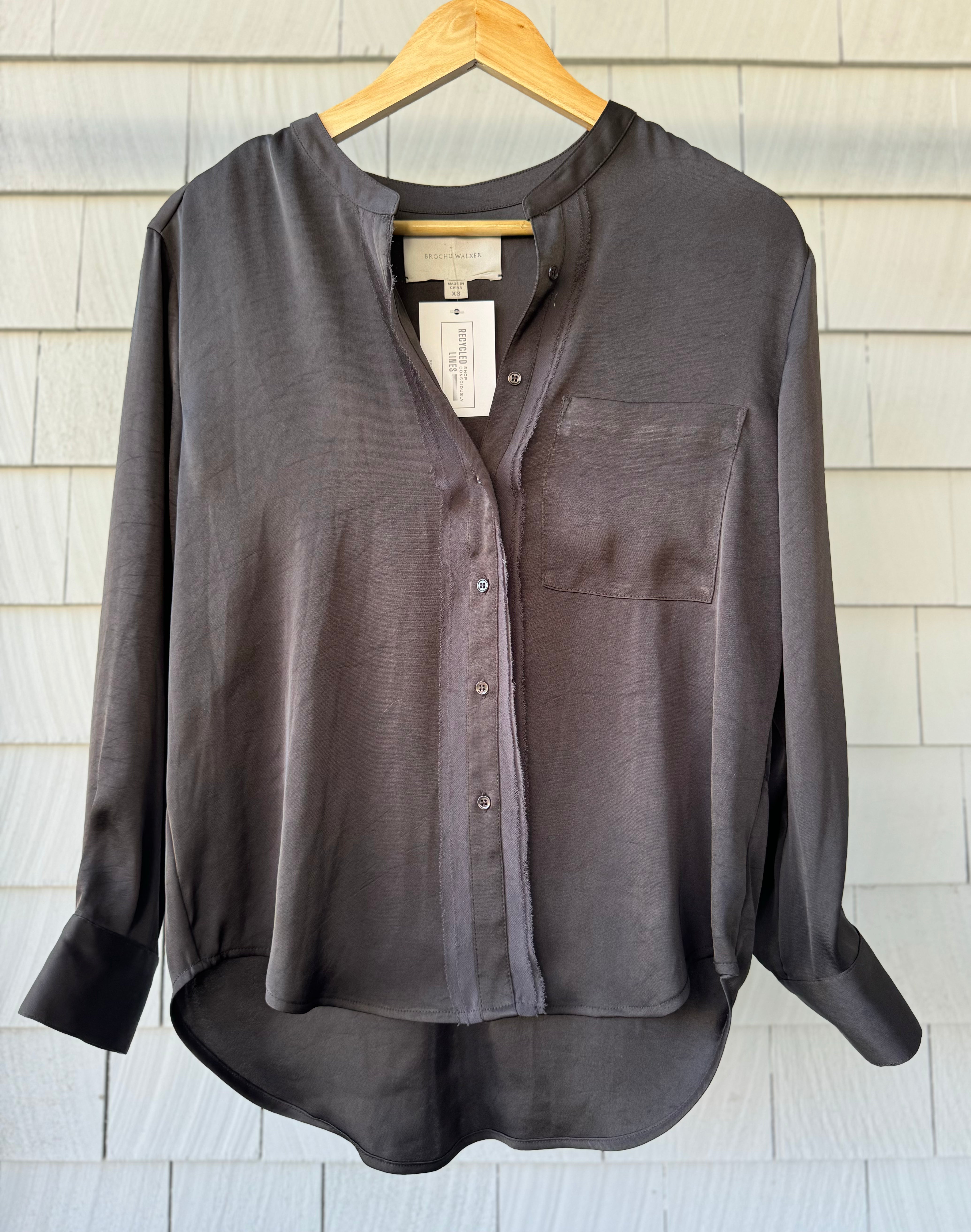 Brochu Walker Fray Trim Blouse, Brown Womens Size XS