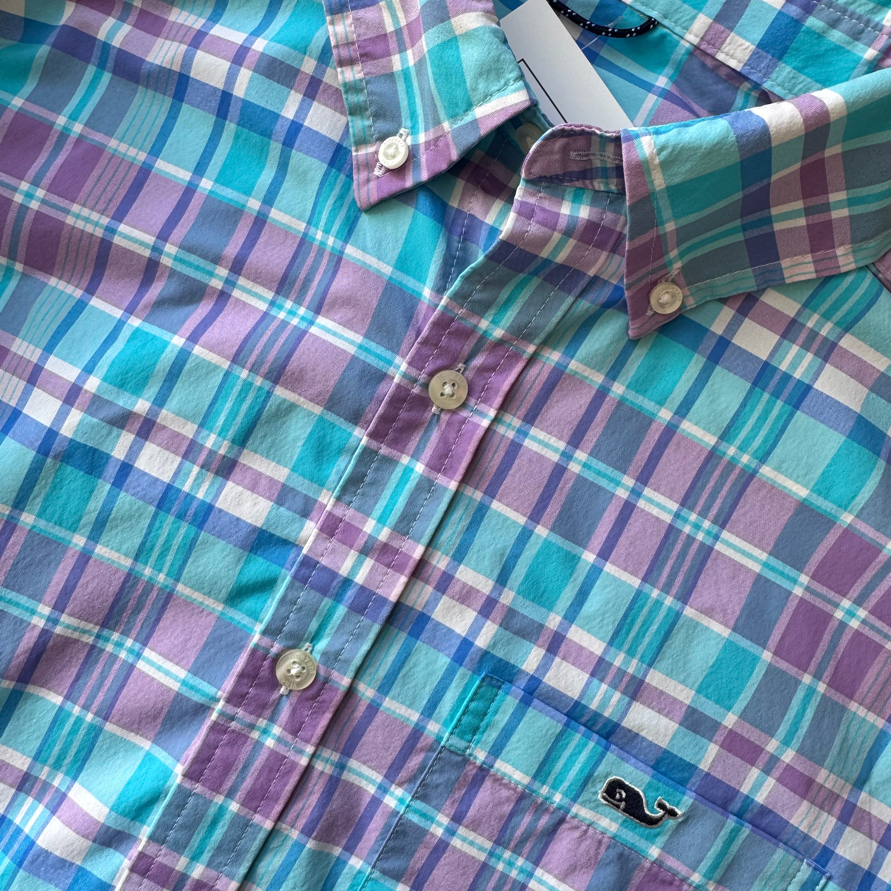 Vineyard Vines Performance Button Down, Purple/Teal Mens Size M