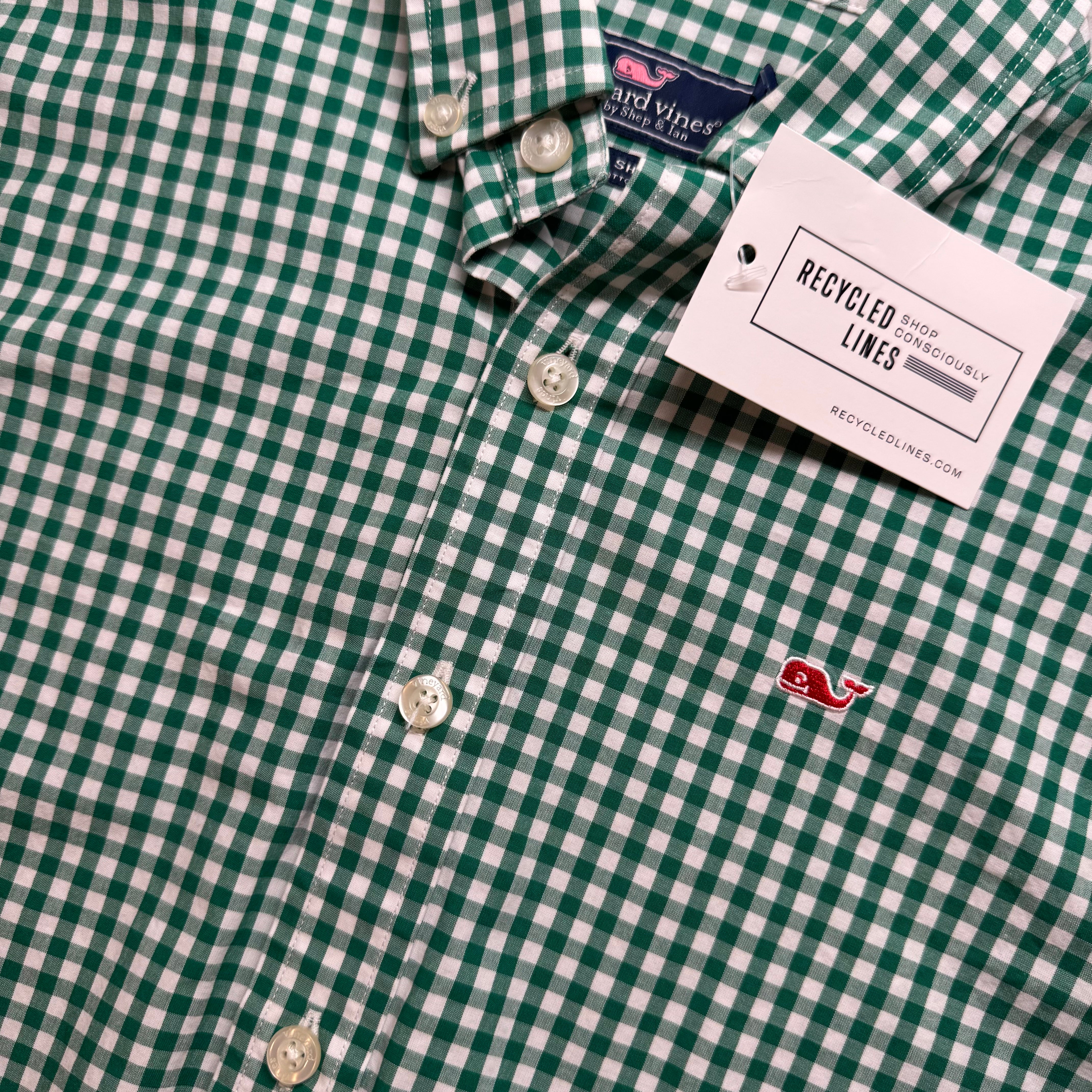 Vineyard Vines Button Down, Green Plaid Boys Size M in excellent condition — Recycled Lines, Fairfield CT | Premium Sustainable Consignment