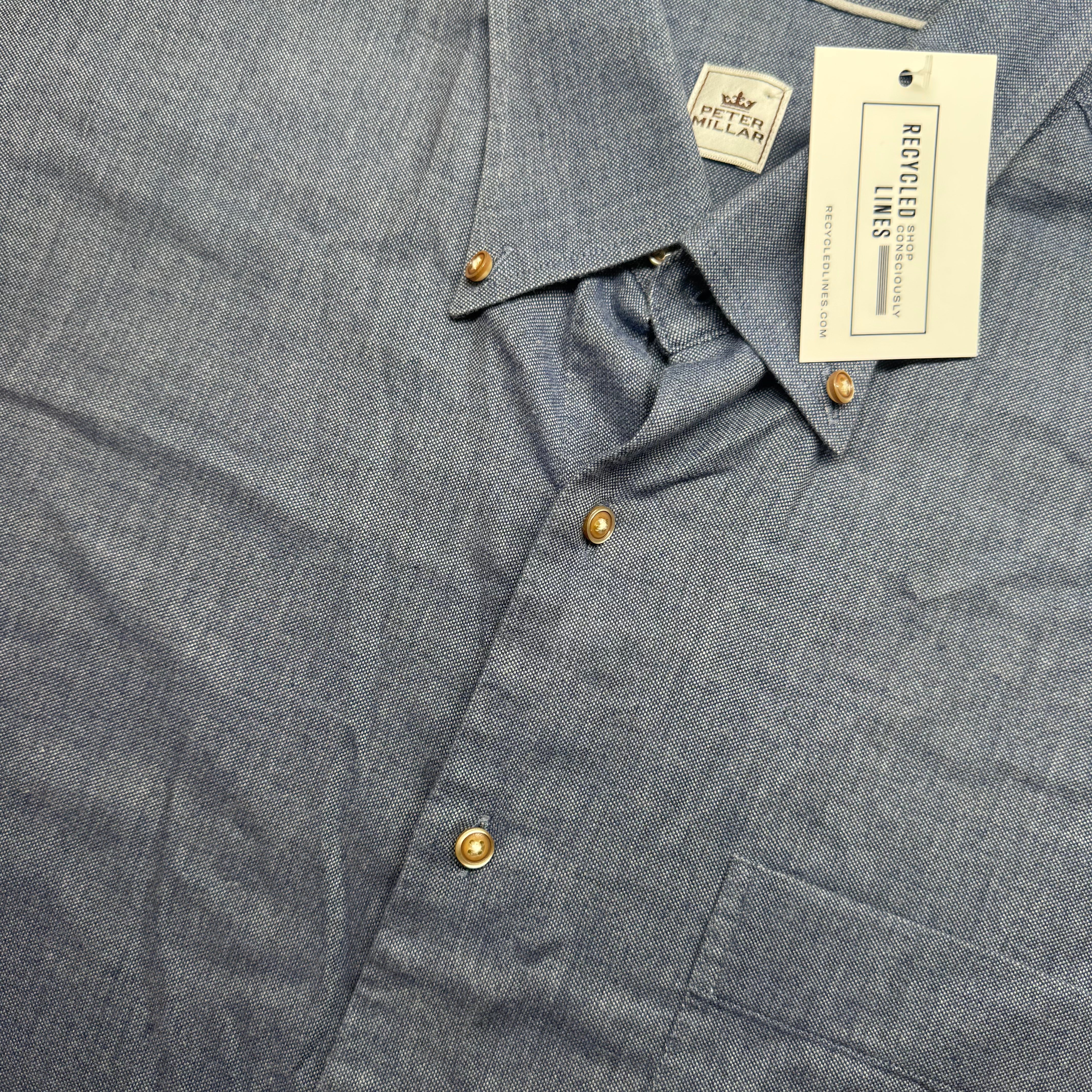 Peter Millar Chambray Button Down, Blue Mens Size XL