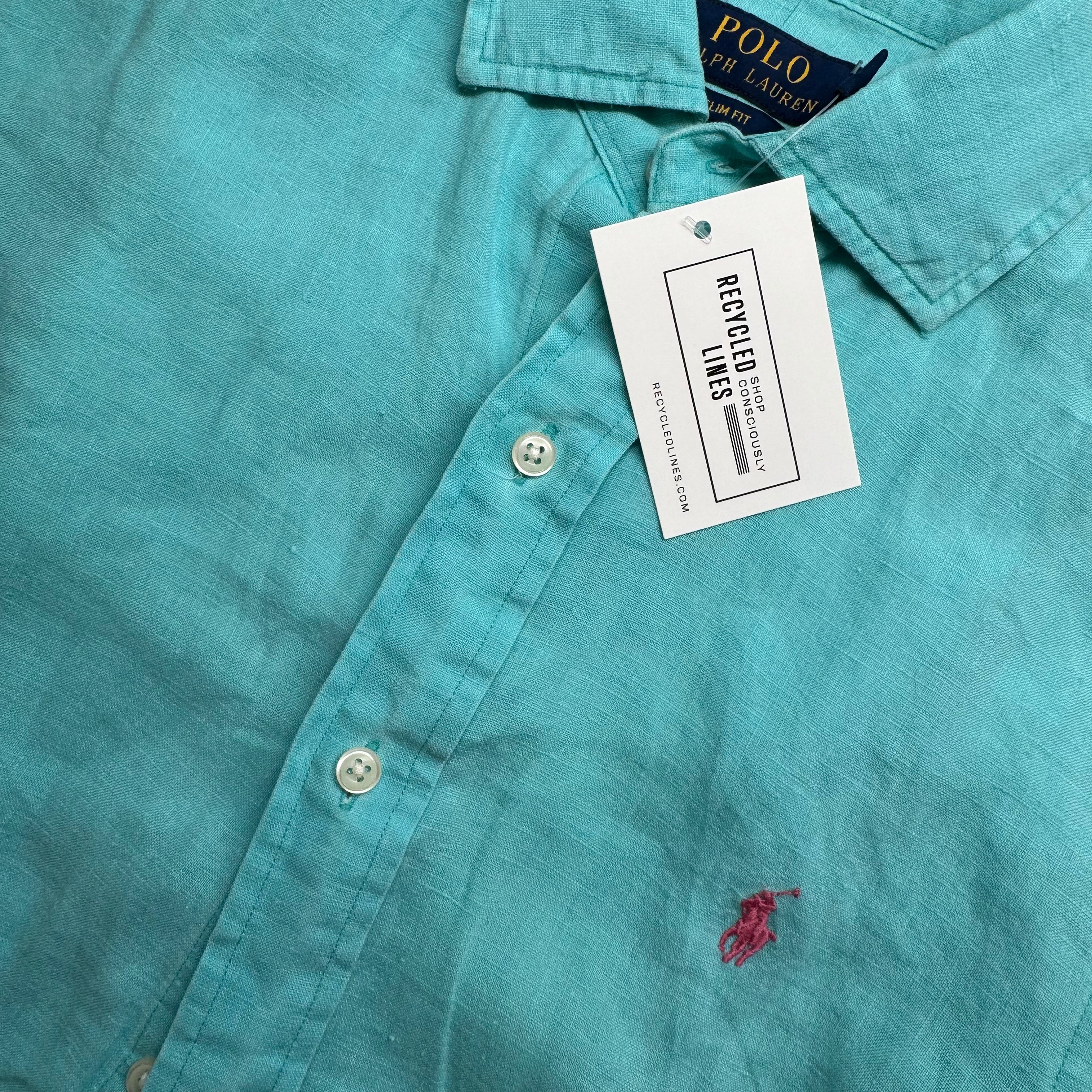 Polo Ralph Lauren Linen Button Down, Teal Mens Size S in excellent condition — Recycled Lines, Fairfield CT | Premium Sustainable Consignment