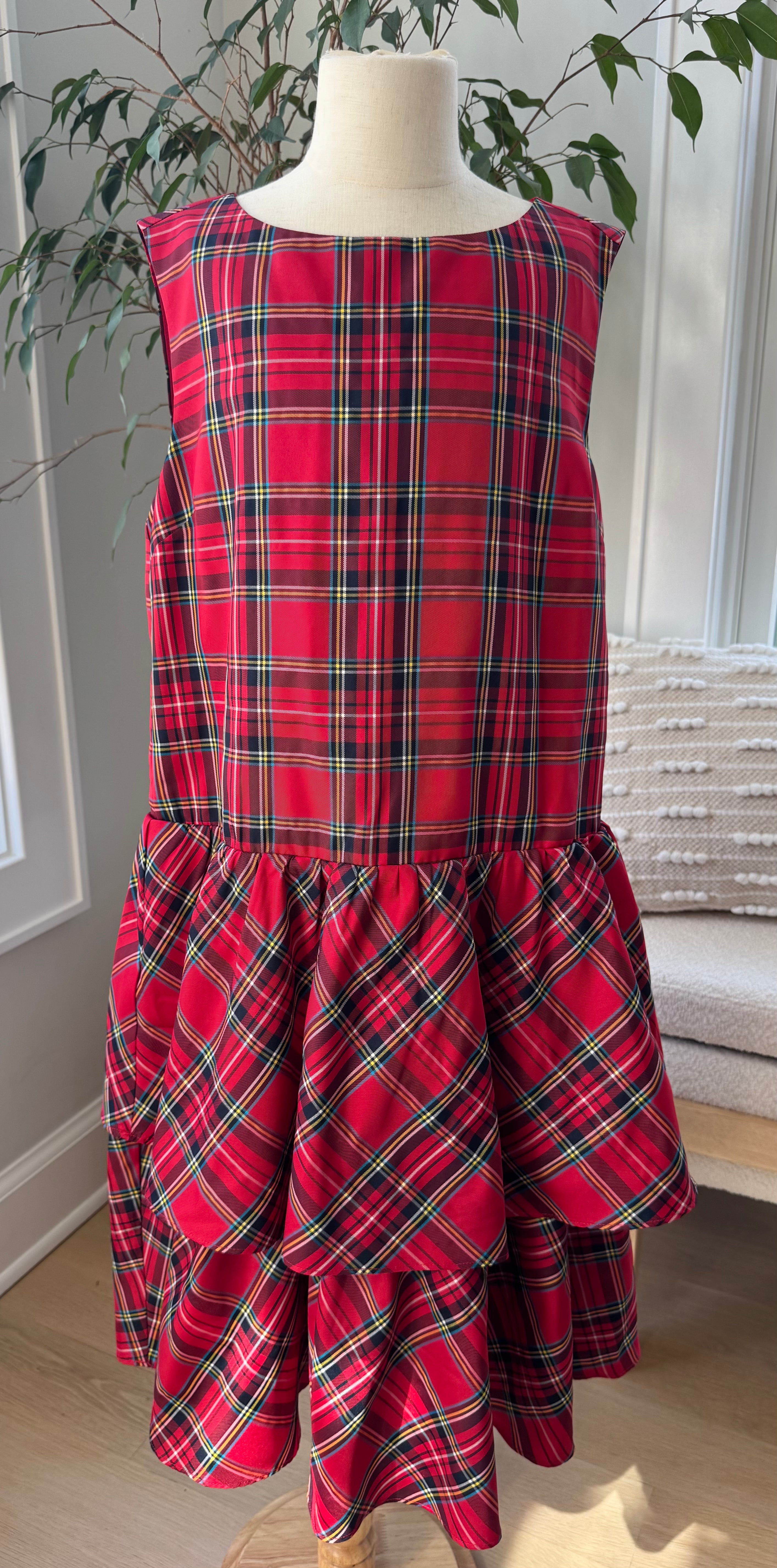 Crewcuts Tiered Tartan Dress, Red/Black Girls Size 14
