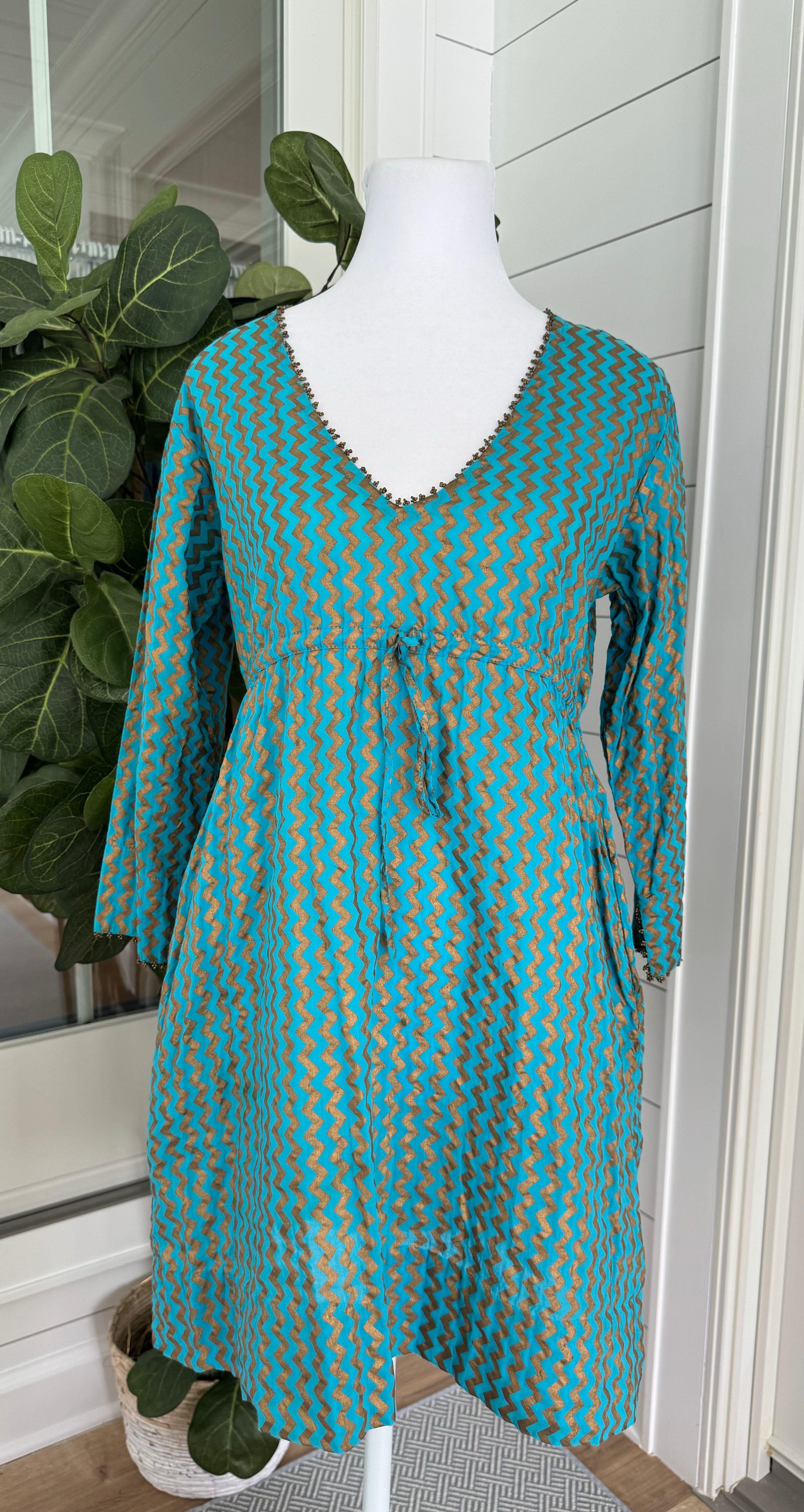 Gretchen Scott ZigZag Coverup, Teal/Gold Womens Size XS