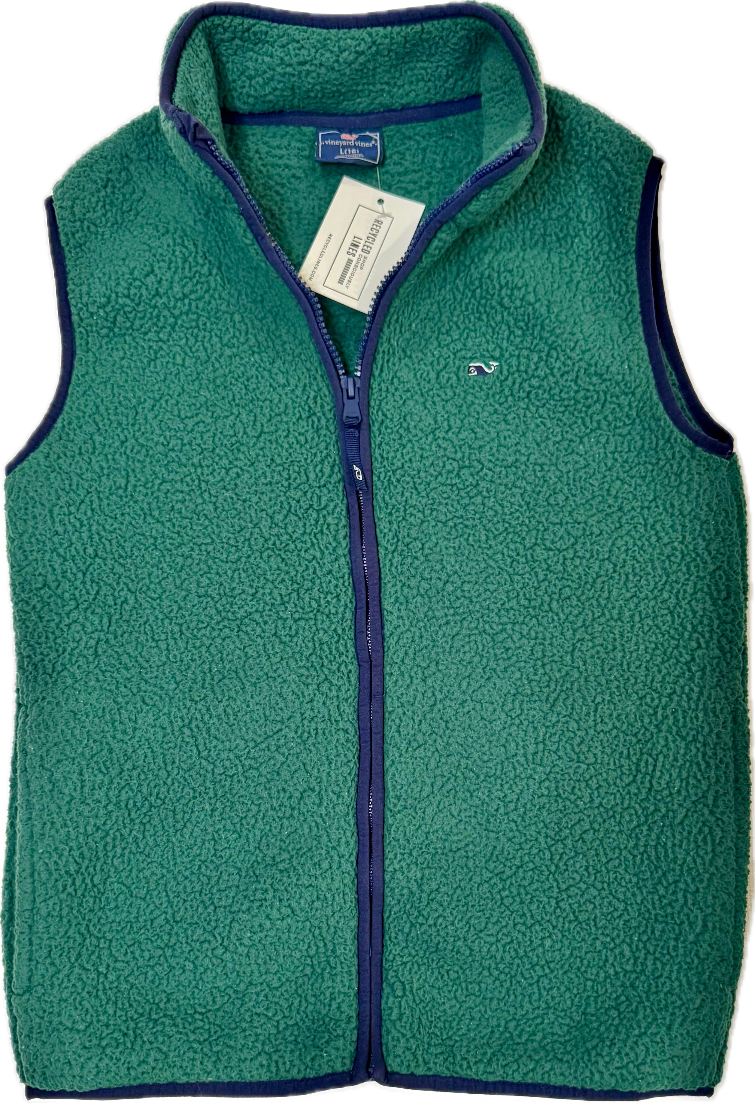 Vineyard Vines Sherpa Vest, Green/Navy Boys Size L (16)