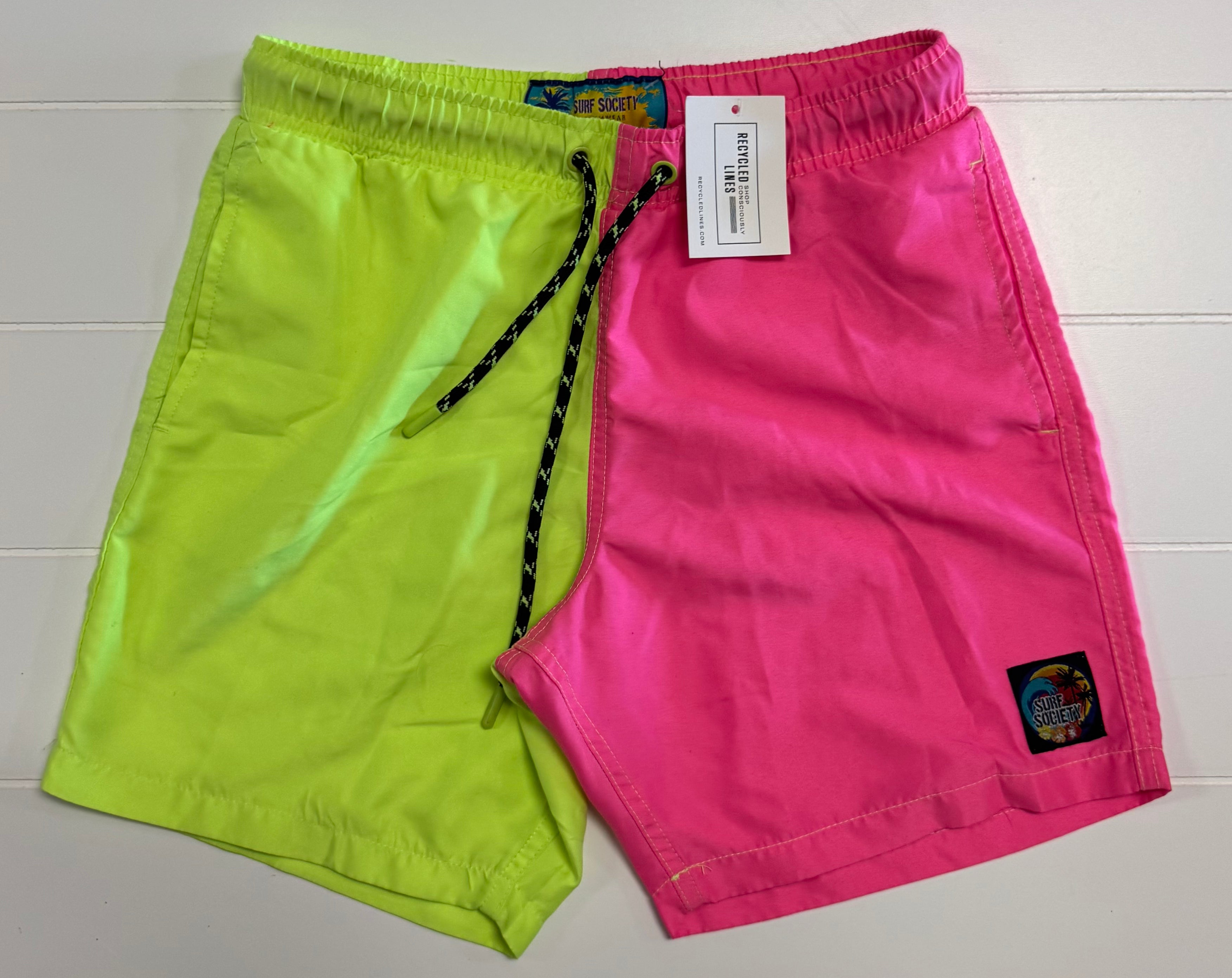 Surf Society Bathing Suit, Neon Yellow/Pink Mens Size S