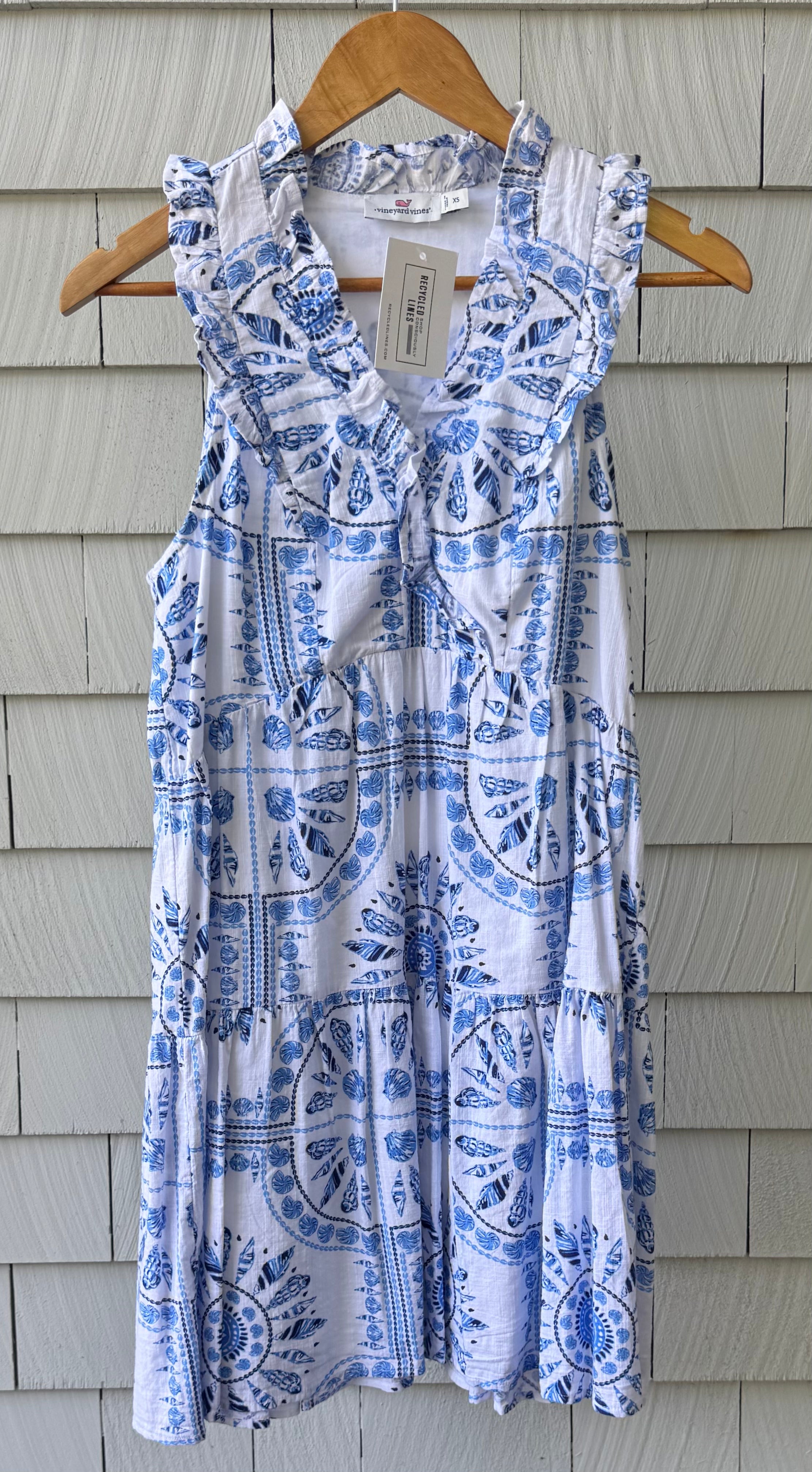Vineyard Vines Seashell Dress, White/Blue Womens Size XS
