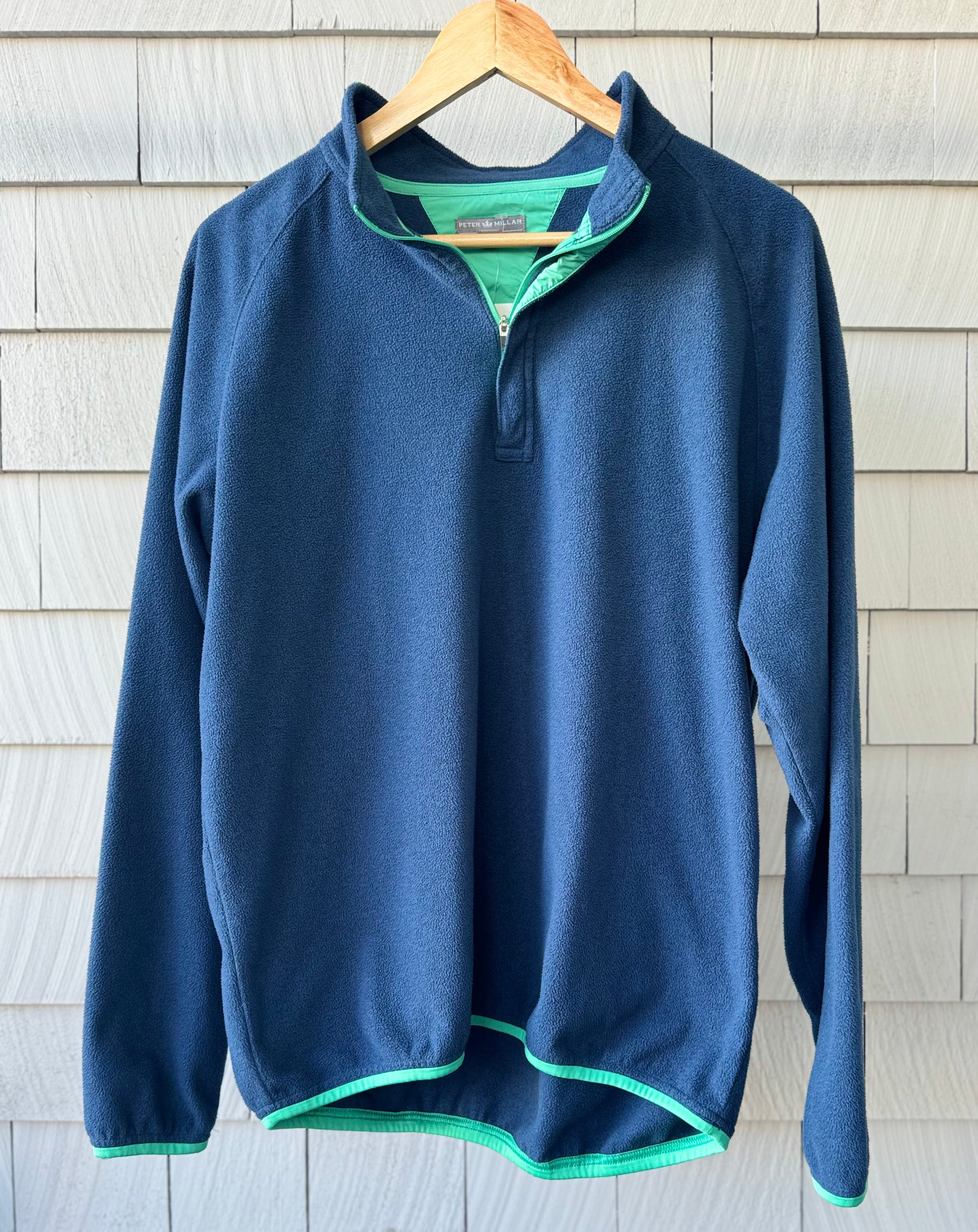 Peter Millar Fleece 1/4 Zip Pullover, Blue/Green Mens Size L