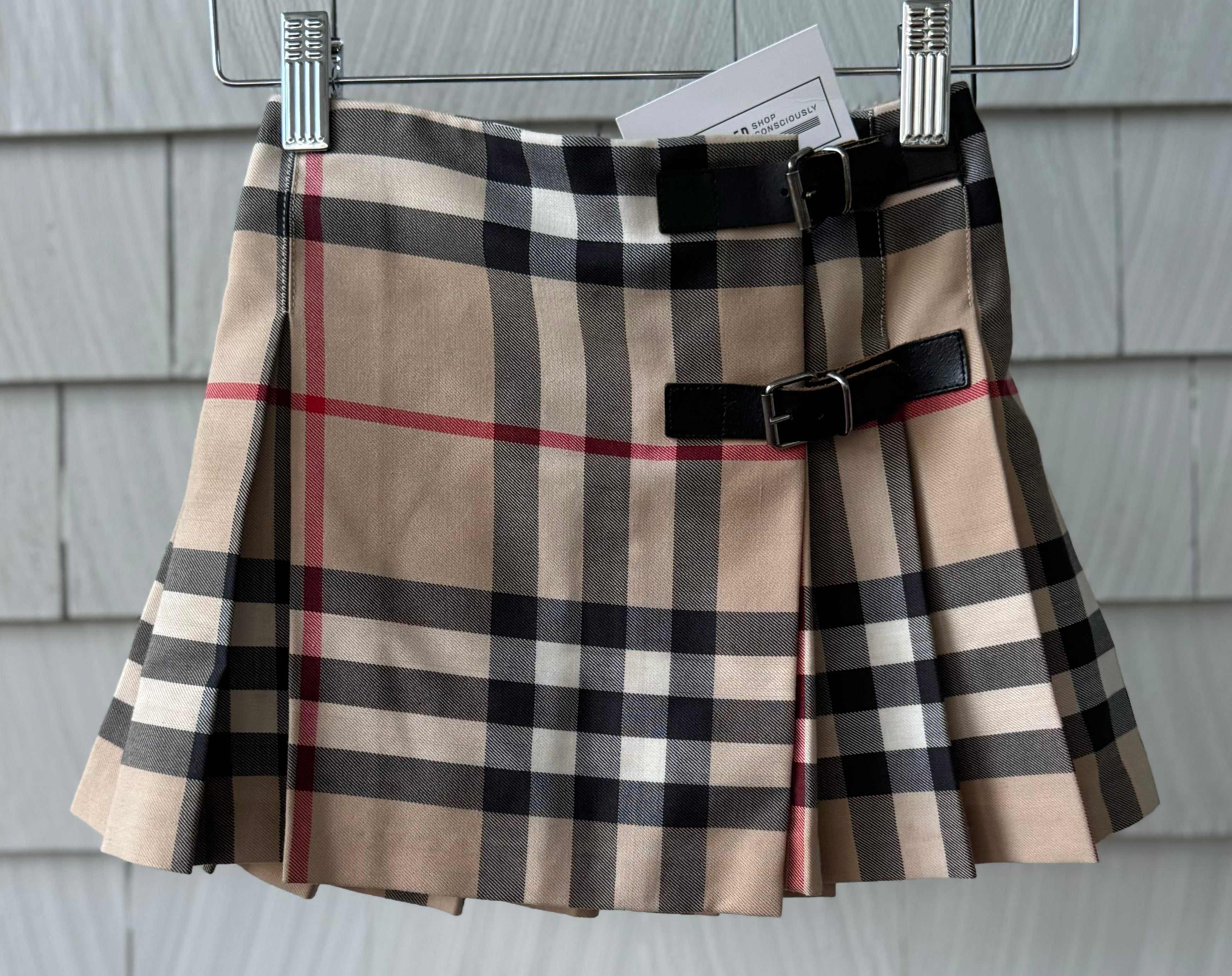 Burberry Pleated Skirt, Tan Brown Buckle Girls Size 4