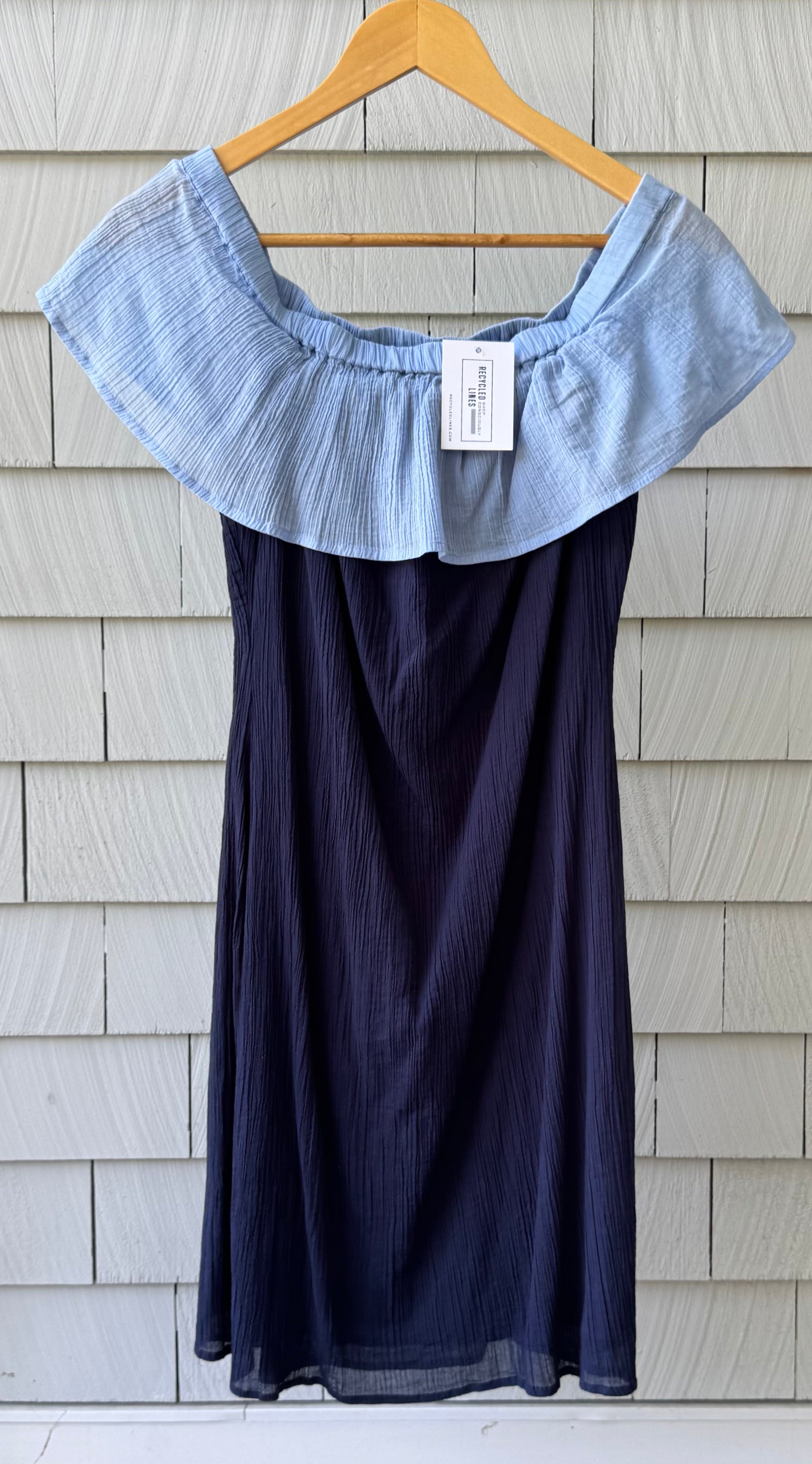 Sail to Sable Off the Shoulder Dress, Light Blue/Navy Womens Size S
