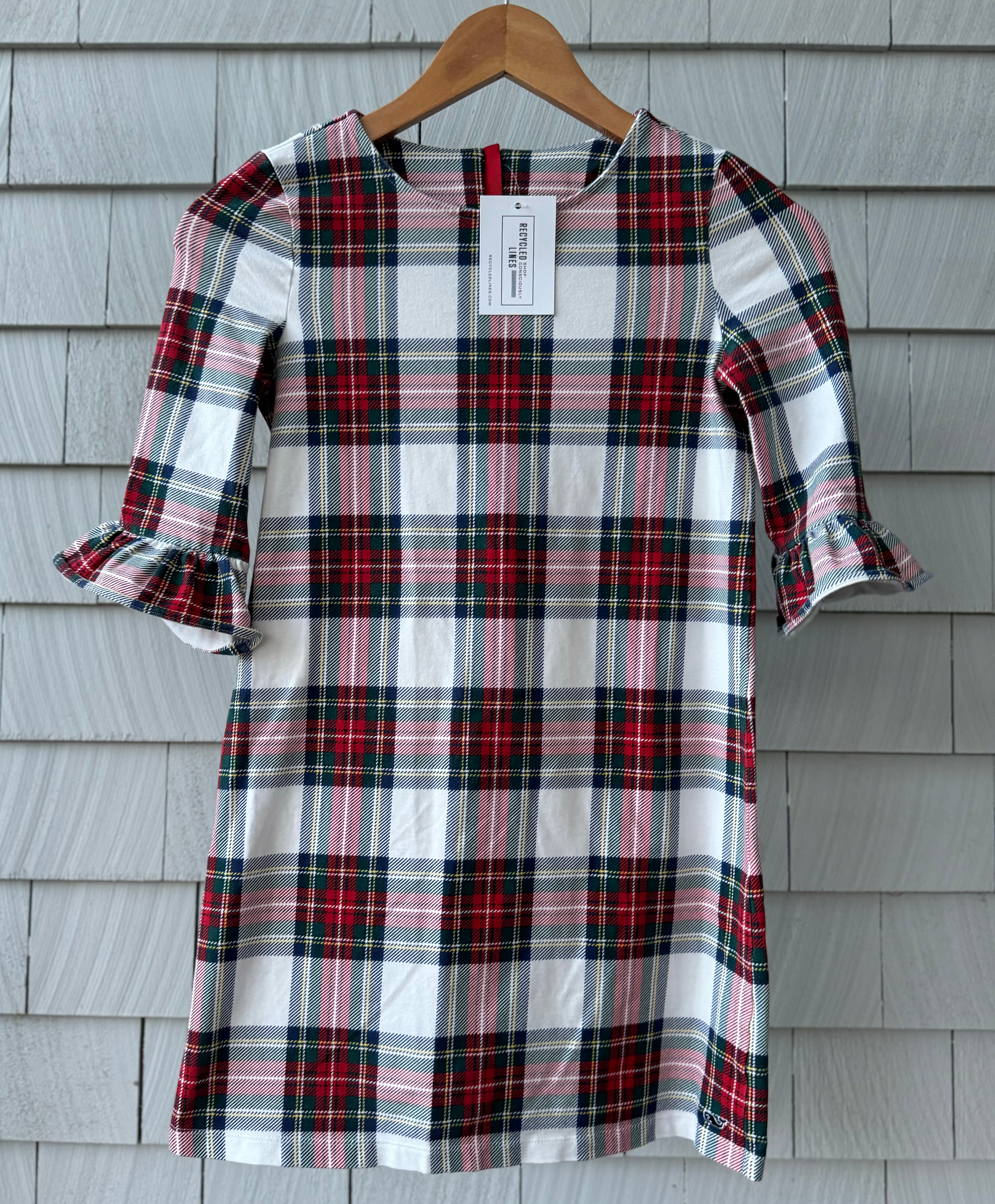 Vineyard Vines Holiday Dress, Cream/Red Plaid Girls Size M (10/12)