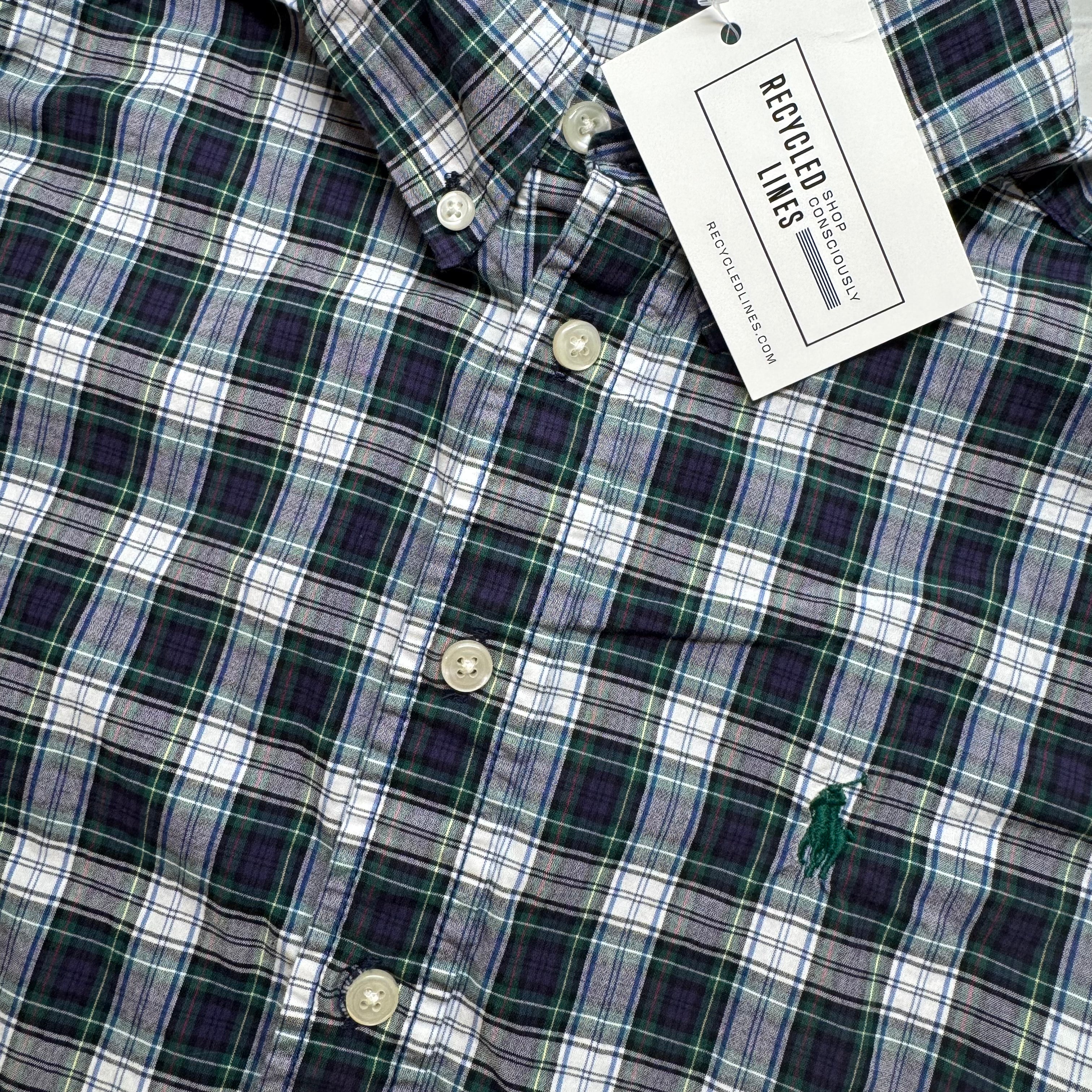 Ralph Lauren Button Down, Navy Plaid Boys Size M (10/12) in excellent condition — Recycled Lines, Fairfield CT | Premium Sustainable Consignment