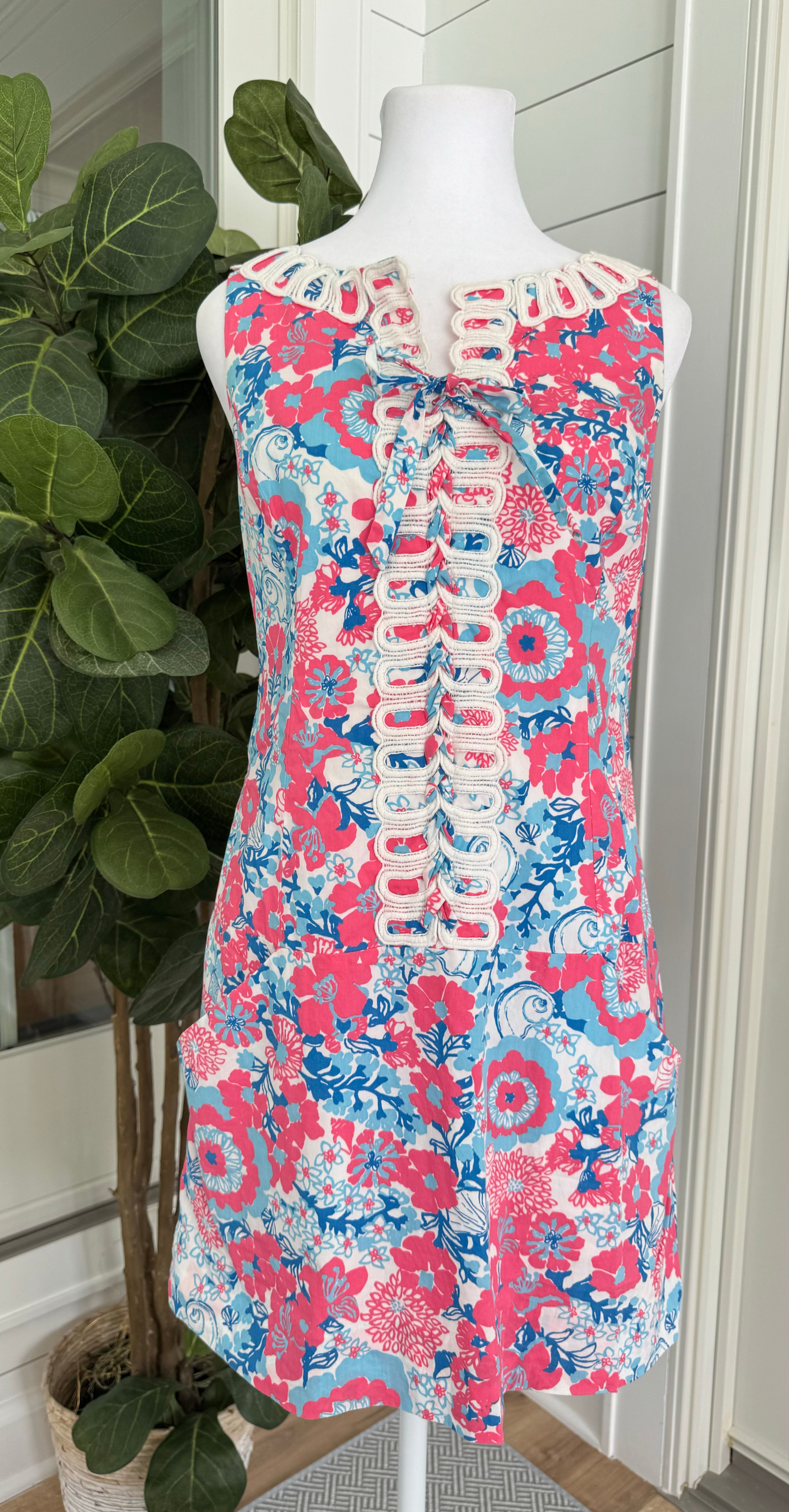 Lilly Pulitzer Dress, Coral/Blue Womens Size 4