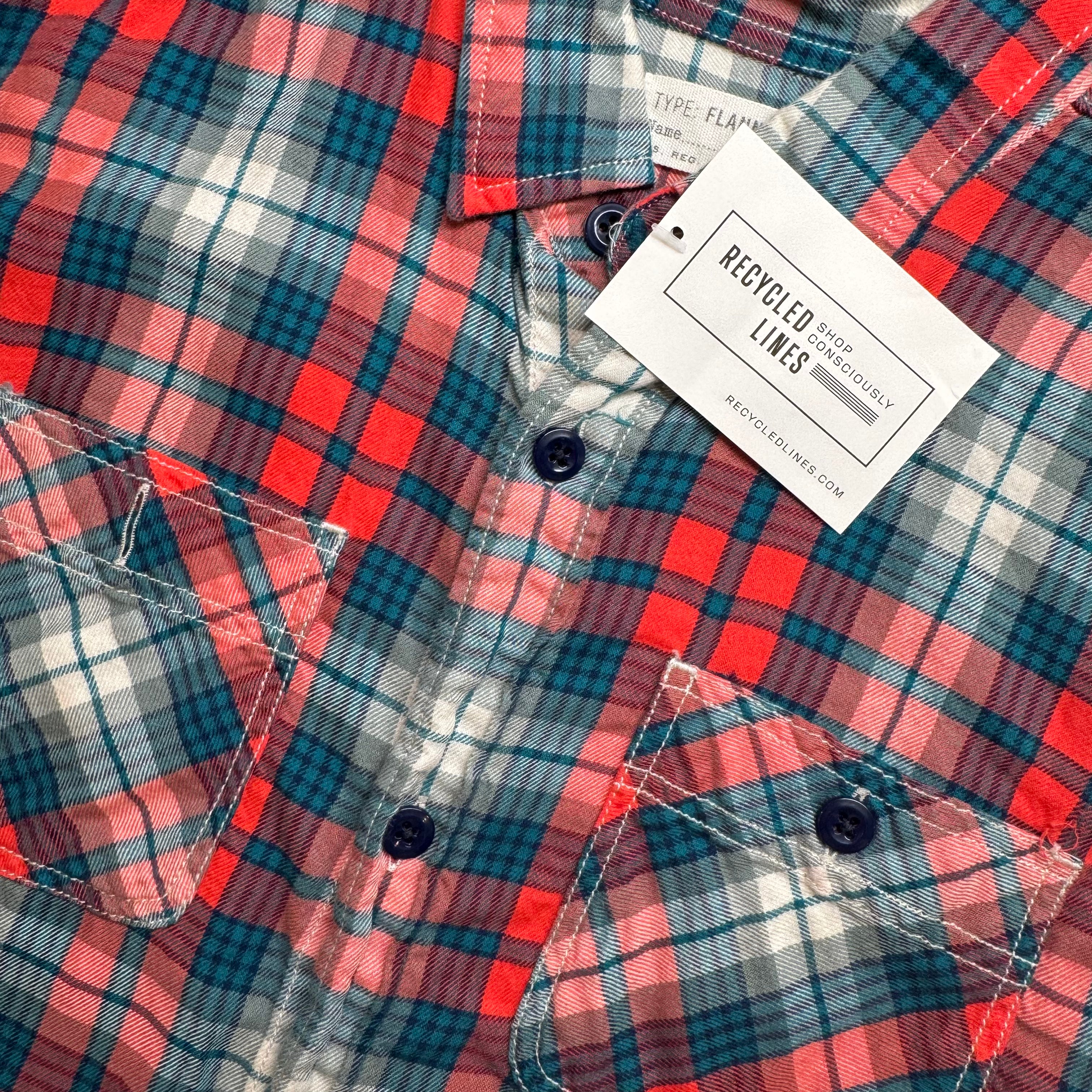 Crewcuts Flannel Button Down, Red/Teal Boys Size 12 in excellent condition — Recycled Lines, Fairfield CT | Premium Sustainable Consignment