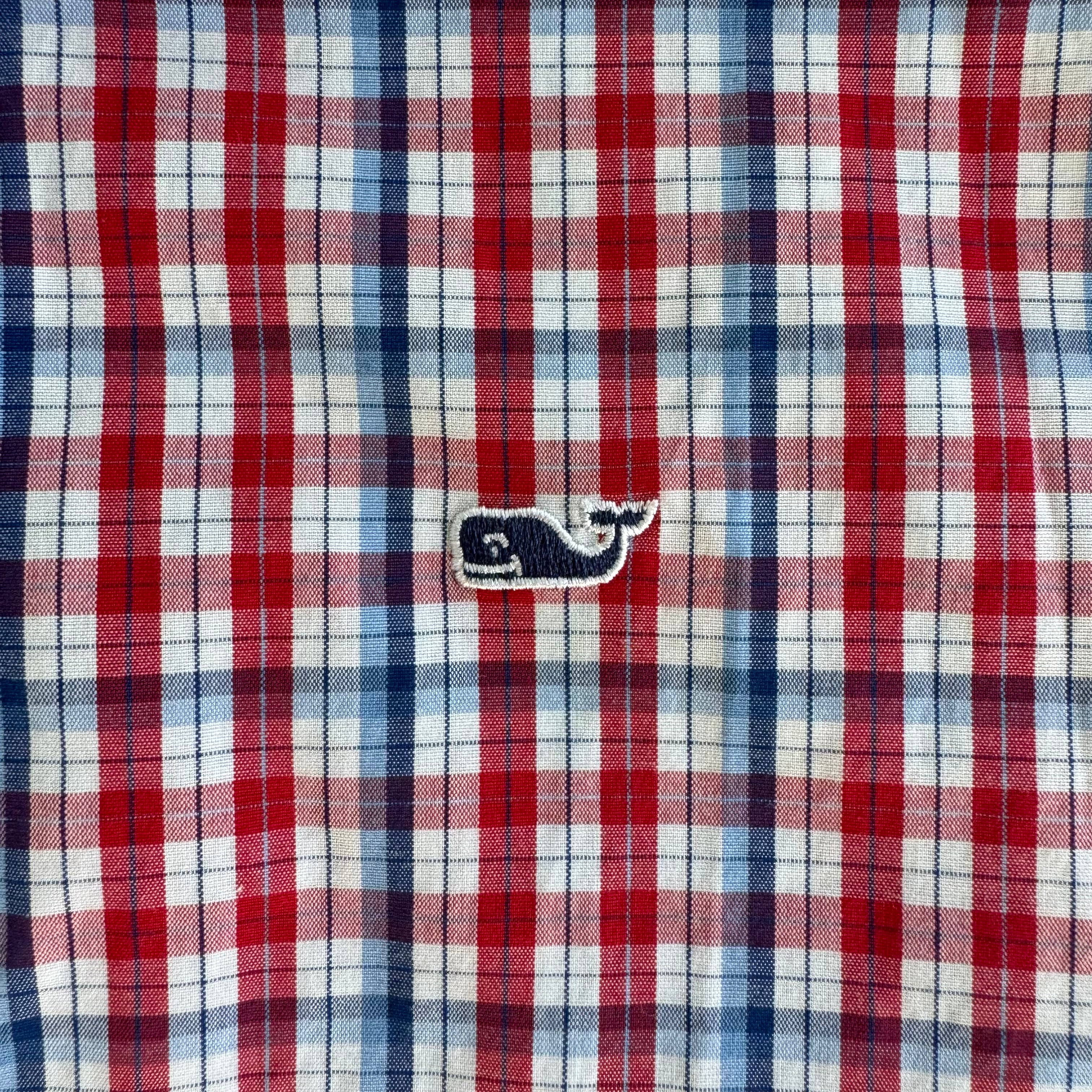 Vineyard Vines Button Down, RWB Plaid Boys Size M (12/14)