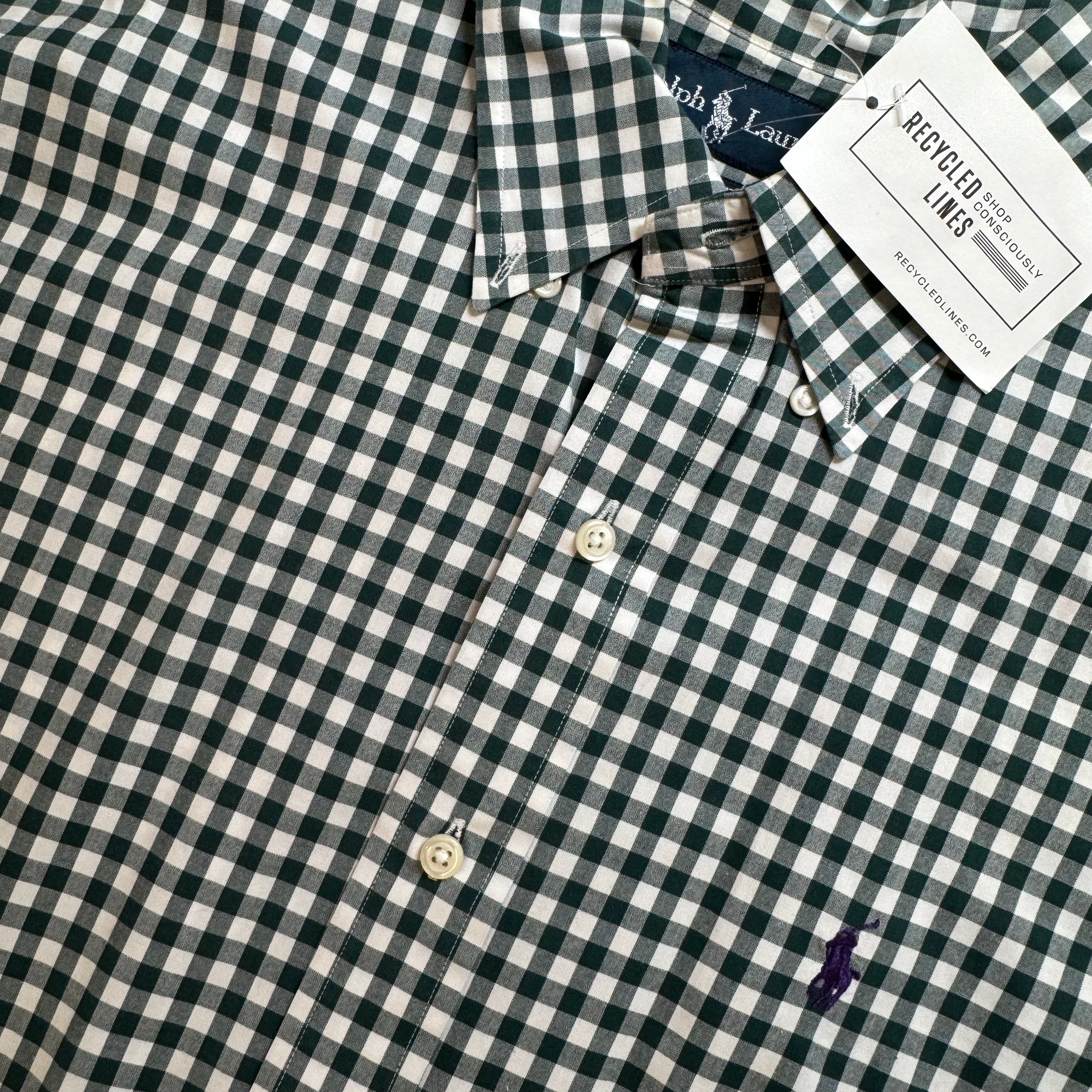 Ralph Lauren Button Down, Green Check Mens Size M in excellent condition — Recycled Lines, Fairfield CT | Premium Sustainable Consignment