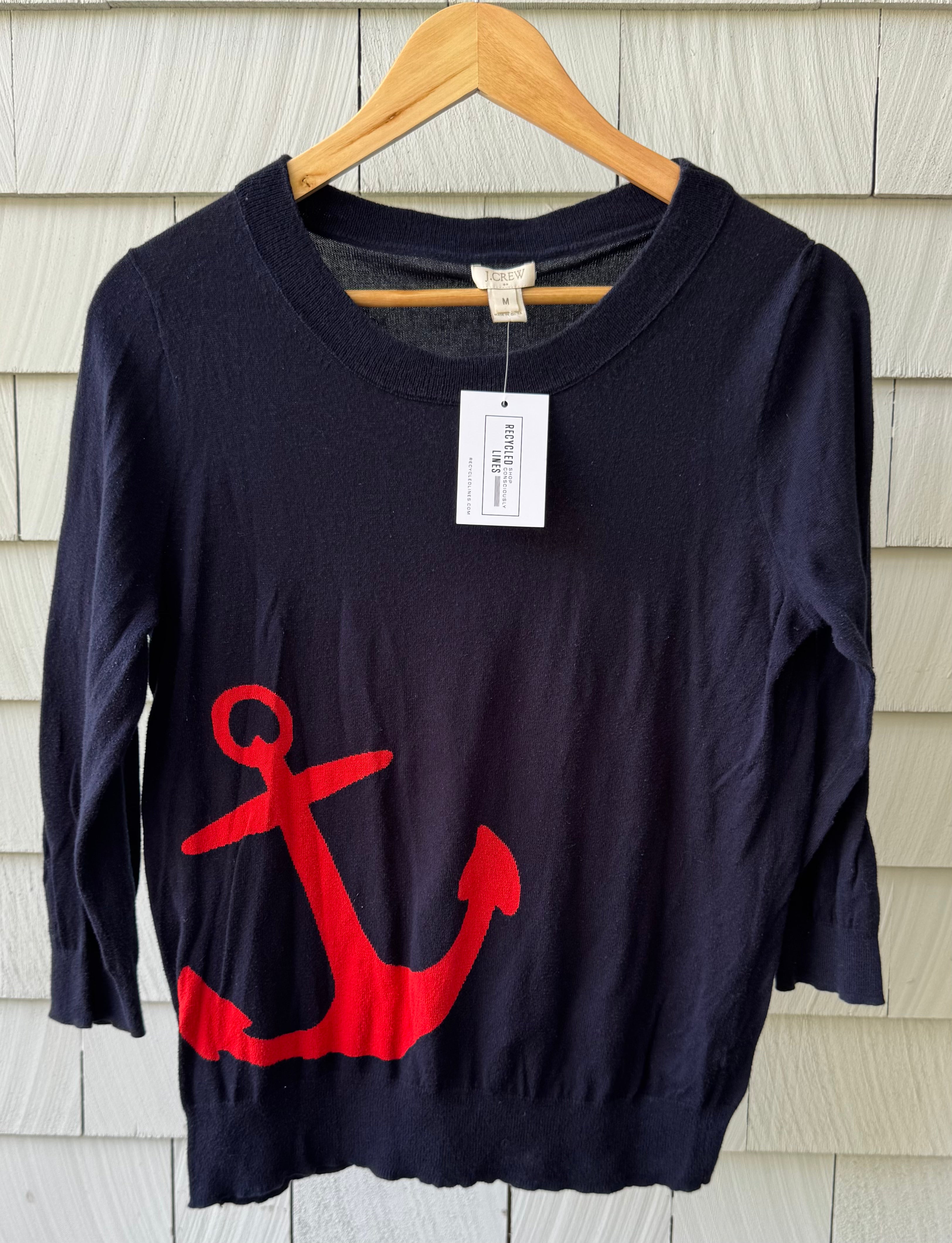 J.Crew Anchor Lightweight Sweater, Navy/Red Womens Size M