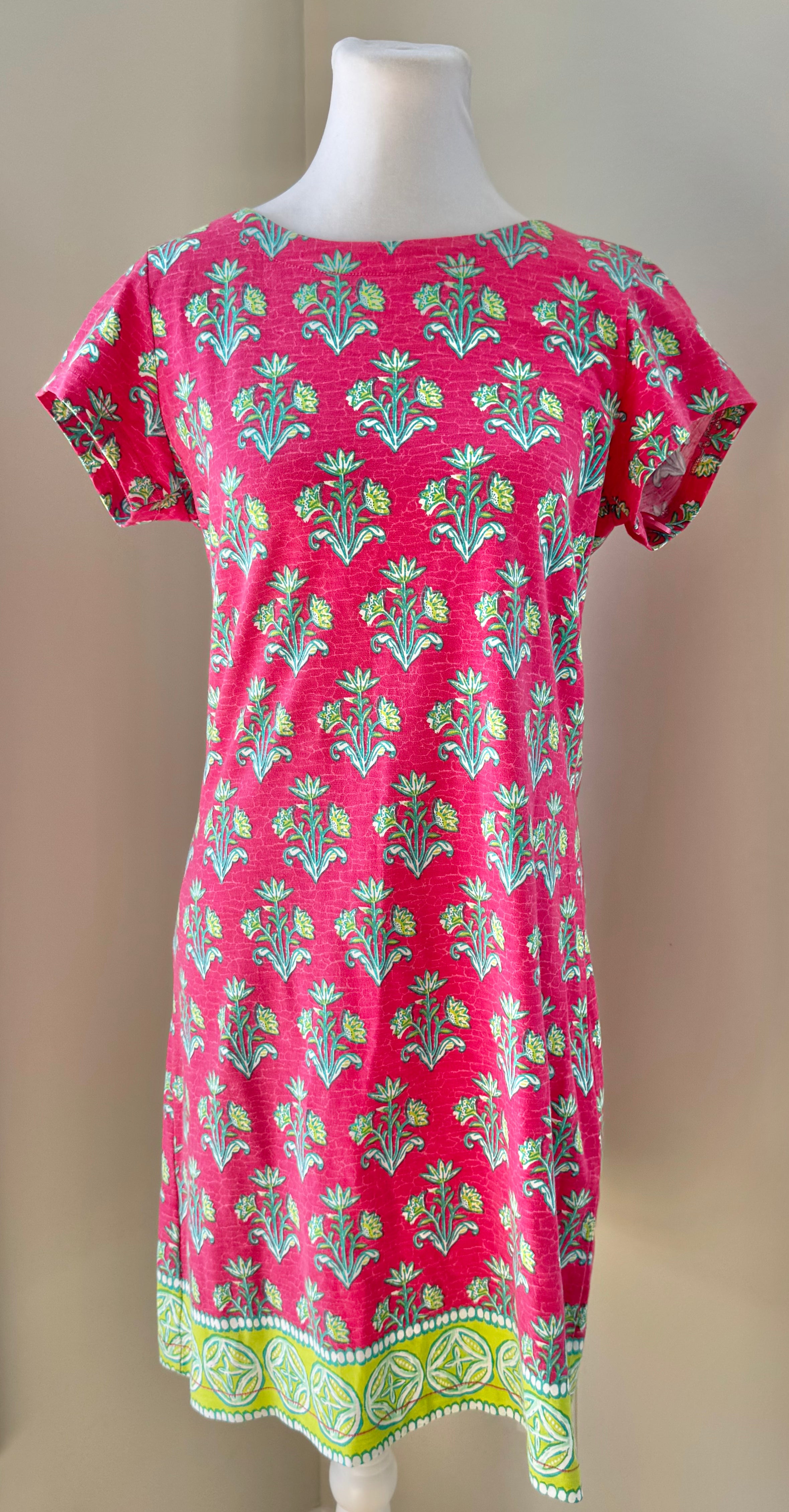 Hatley Short Sleeve Floral Dress, Pink/Lime Womens Size M