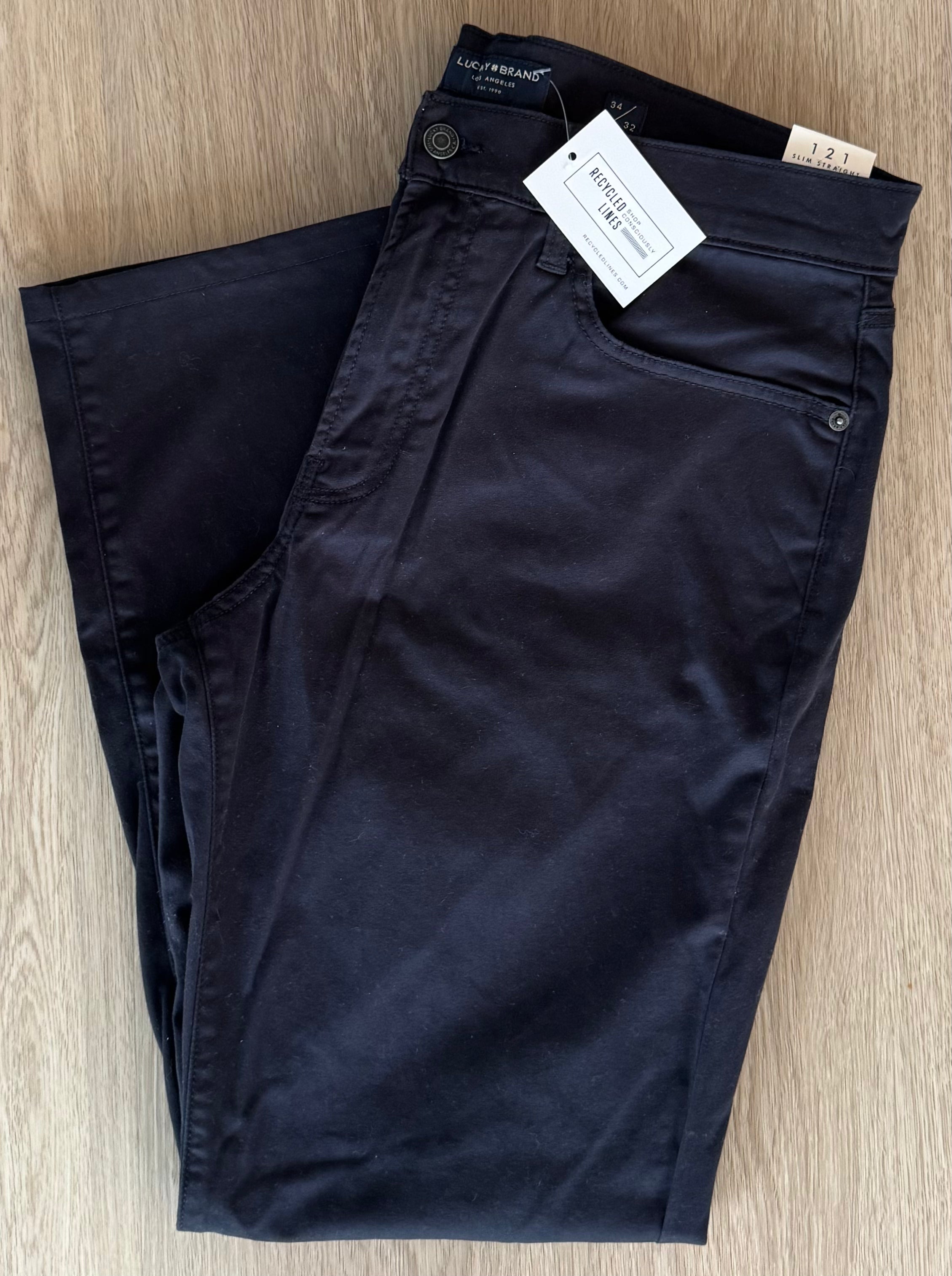 Lucky Brand NWT 121 Slim Straight Pants, Black Mens Size 34x32