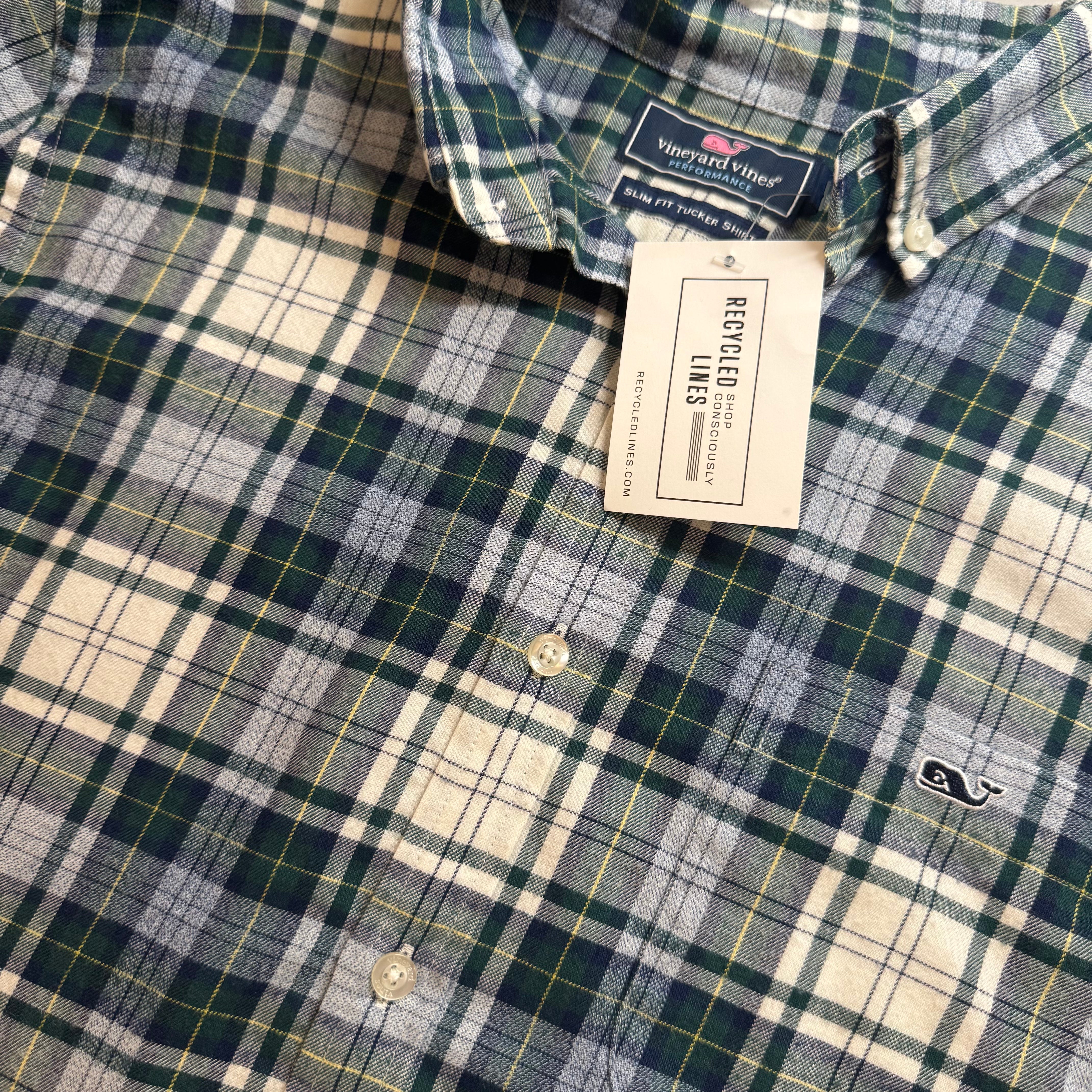 Vineyard Vines Flannel Button Down, Green Plaid Mens Size M in excellent condition — Recycled Lines, Fairfield CT | Premium Sustainable Consignment