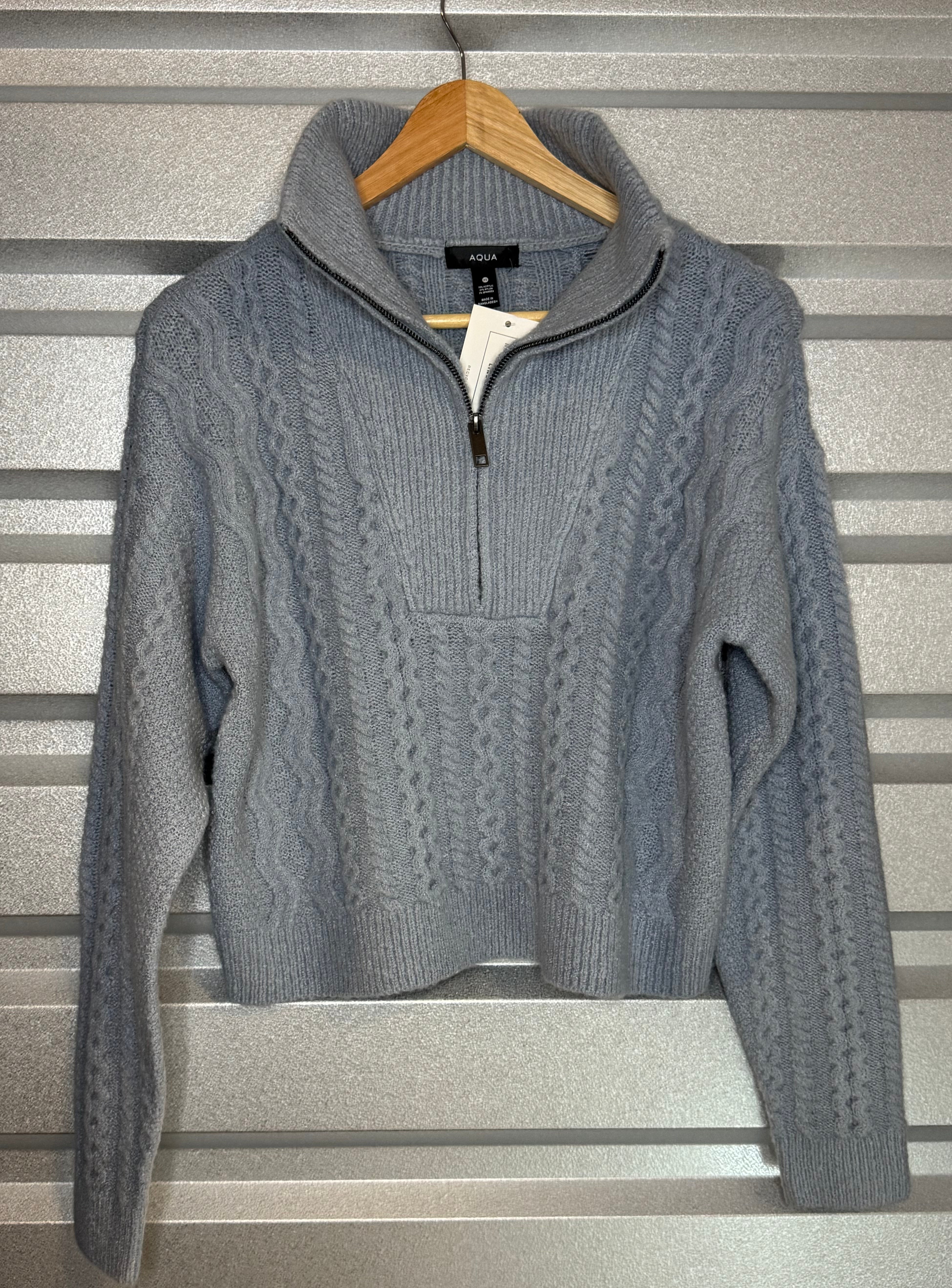 Aqua Cable 1/4 Zip Sweater, Light Blue Womens Size XS in excellent condition — Recycled Lines, Fairfield CT | Premium Sustainable Consignment