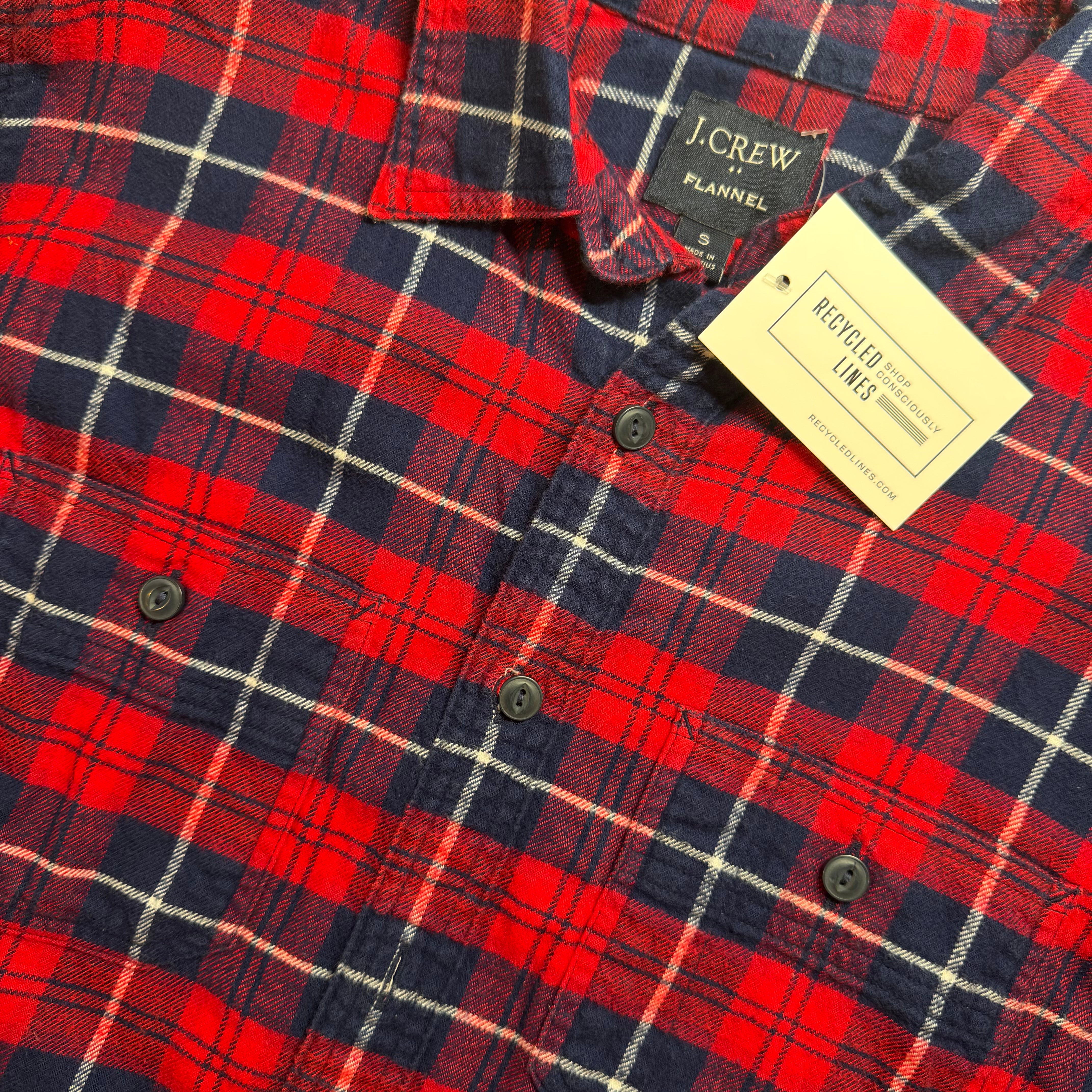 J.Crew Flannel Button Down, Red/Navy Mens Size S in excellent condition — Recycled Lines, Fairfield CT | Premium Sustainable Consignment