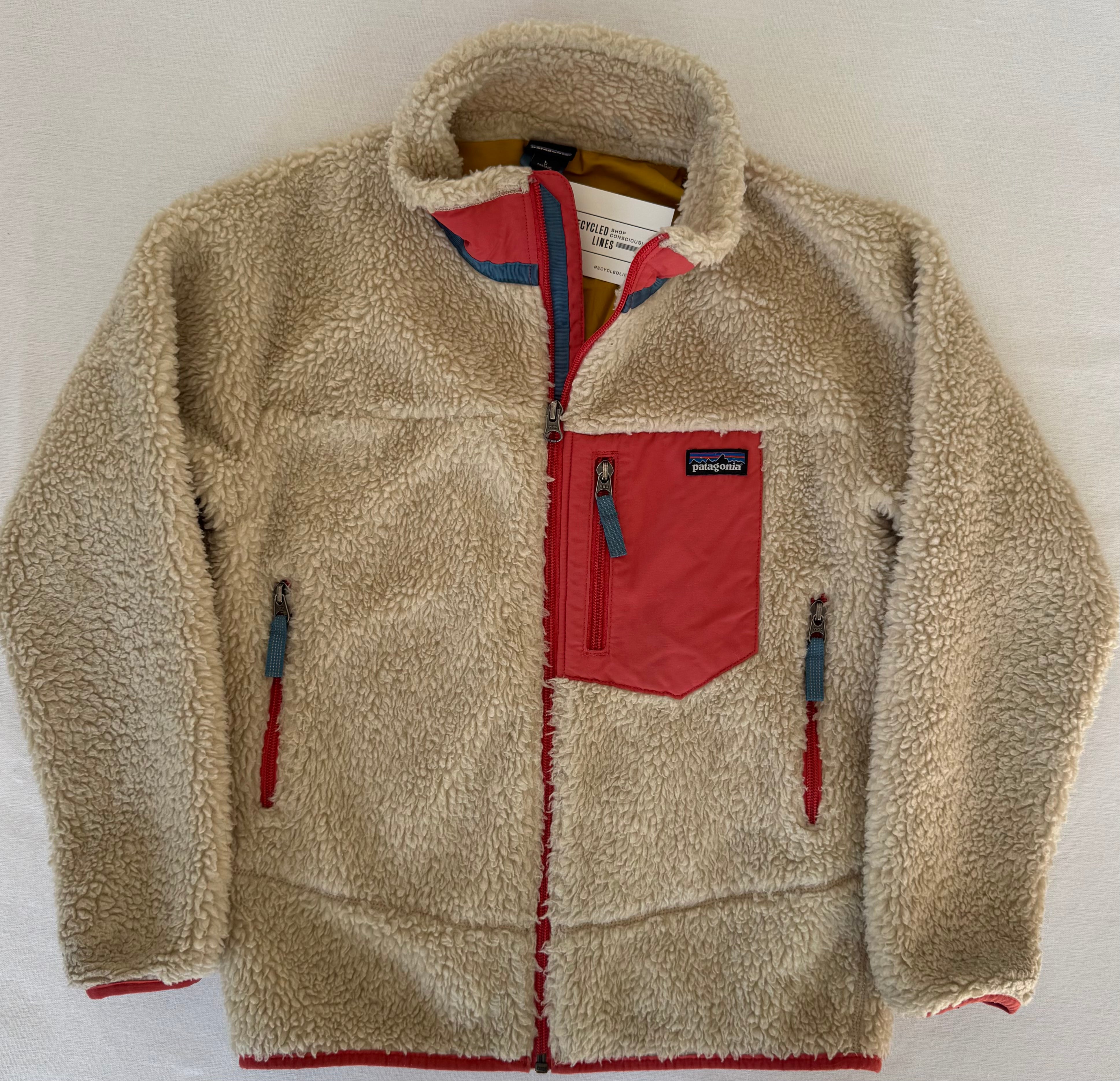 Patagonia Sherpa Jacket, Oatmeal/Coral Girls Size L (12)